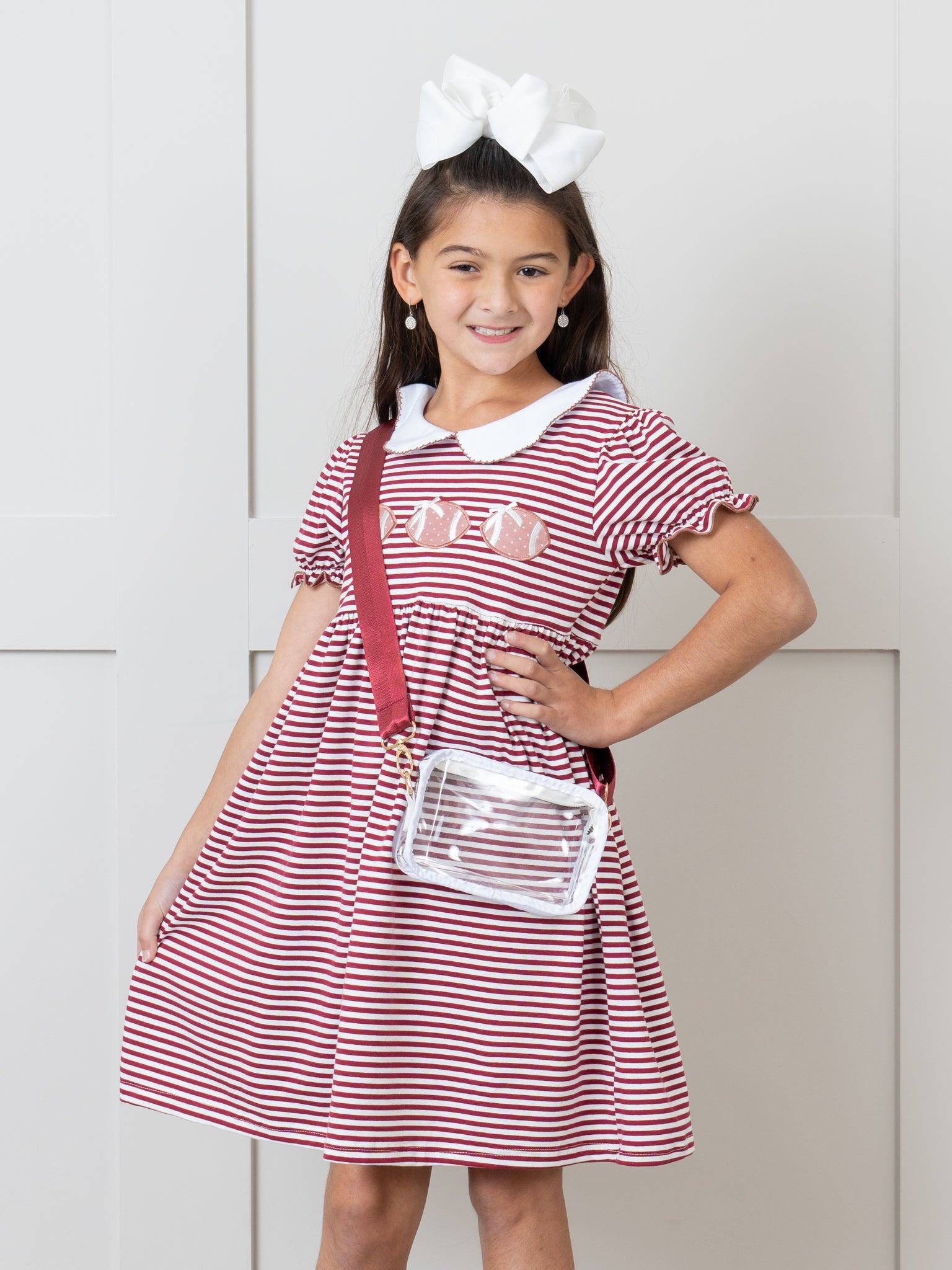 Embroidered Football Striped Dress - Marie Nicole Clothing