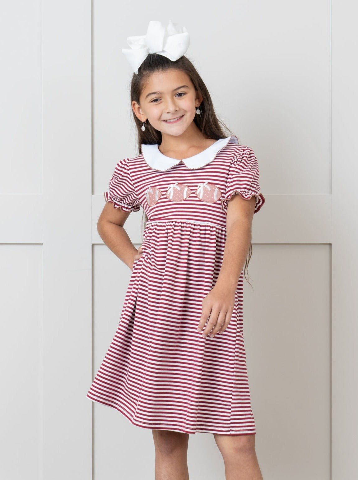 Embroidered Football Striped Dress - Marie Nicole Clothing