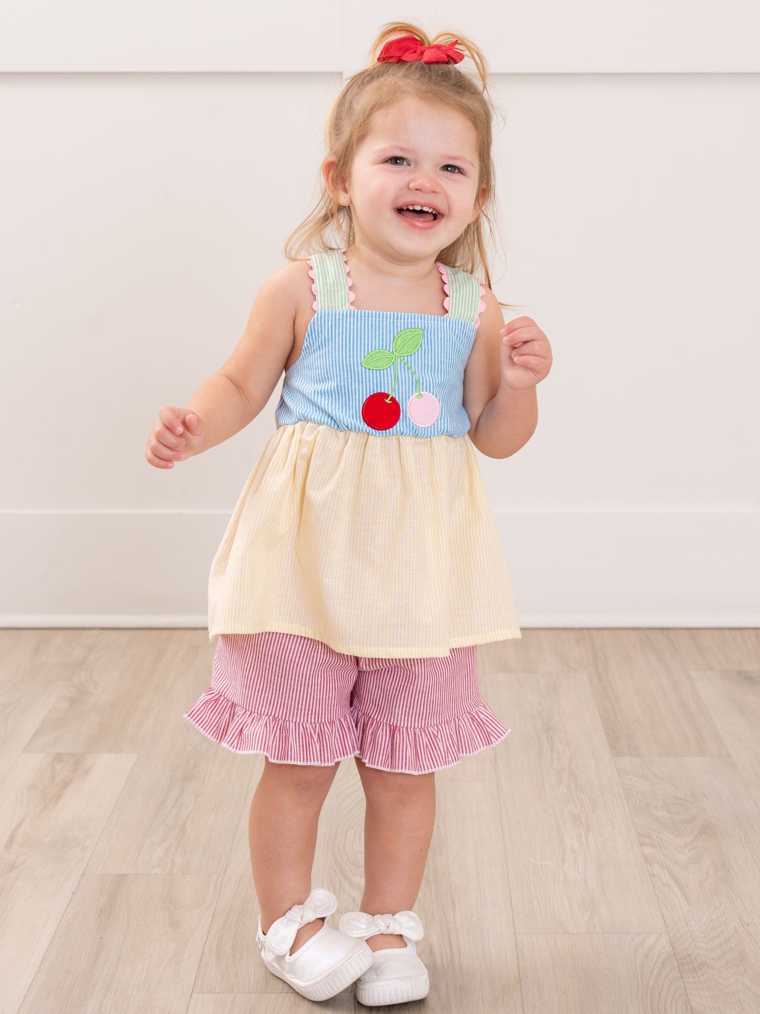 Summer Cherry Fun Embroidered 100% Cotton Ruffle Outfit - Marie Nicole Clothing