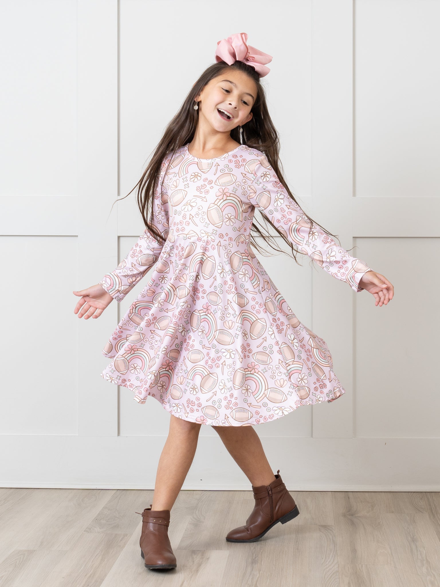 Pastel Rainbows & Football Swing Dress - Marie Nicole Clothing