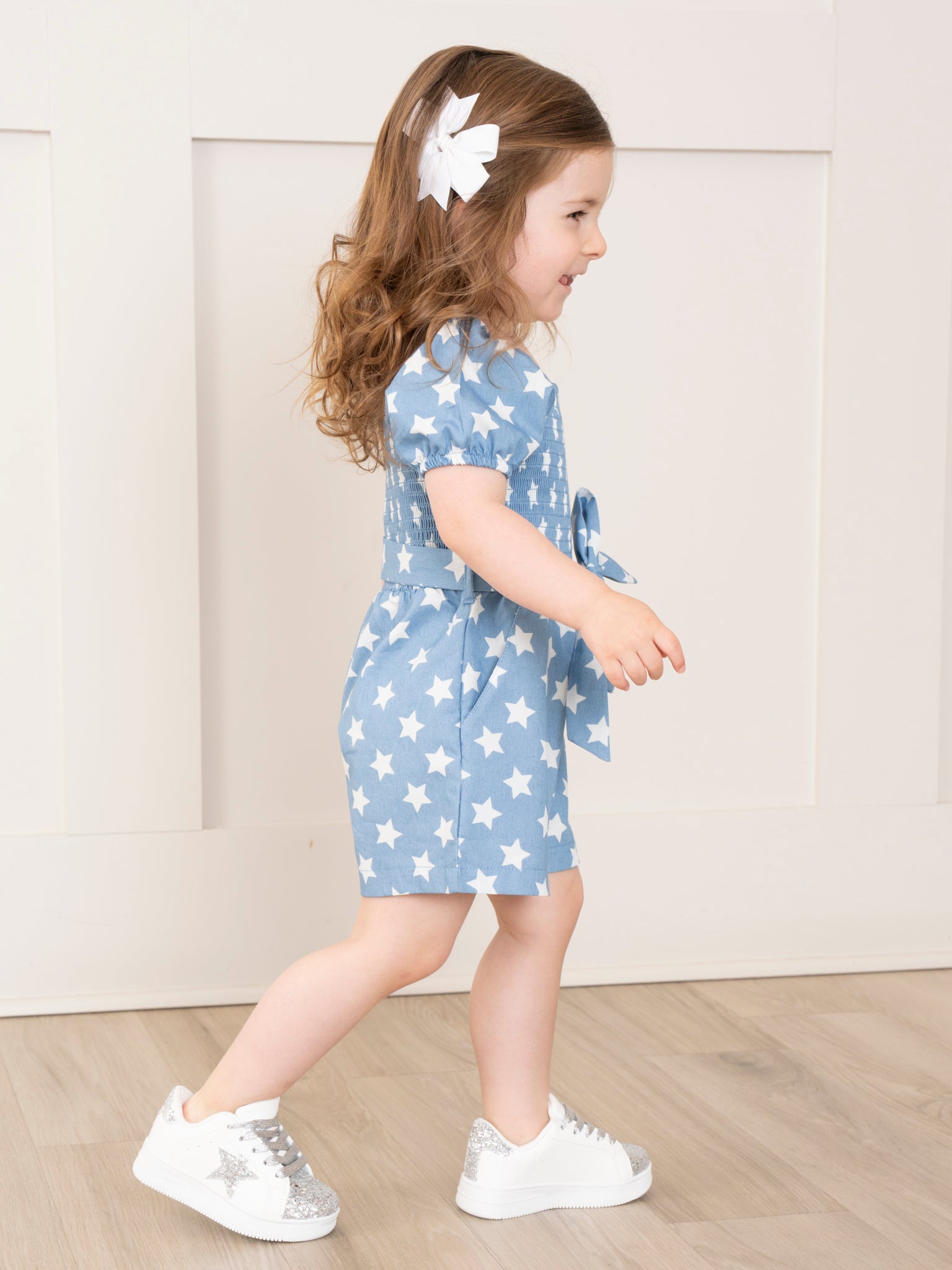 Chambray Stars Smocked Romper - Marie Nicole Clothing