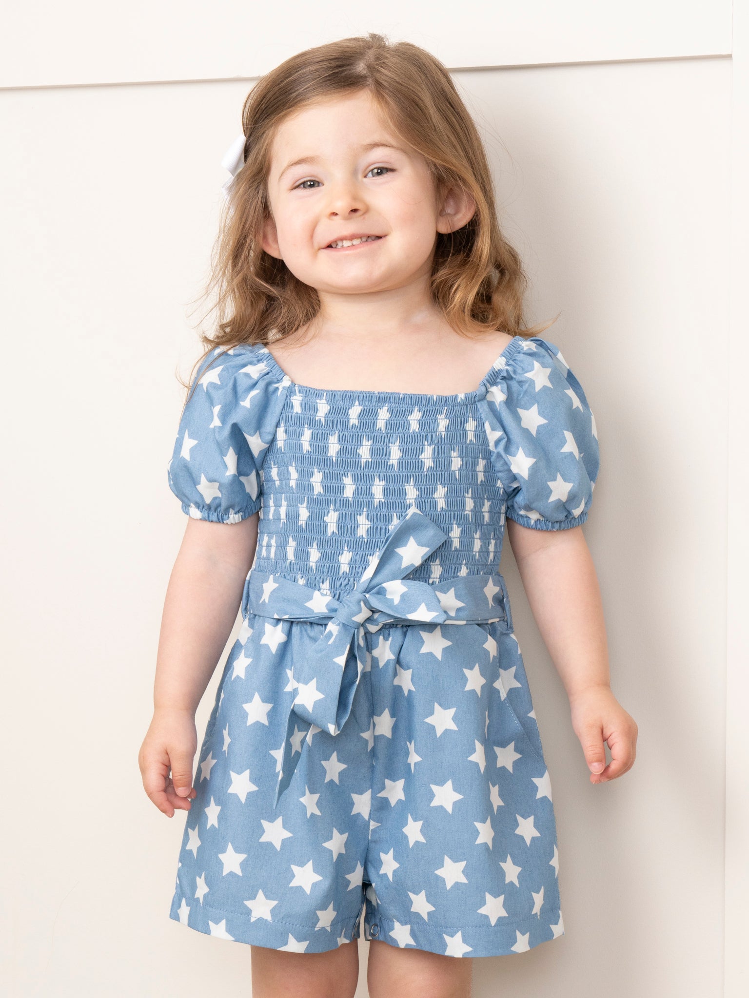Chambray Stars Smocked Romper - Marie Nicole Clothing