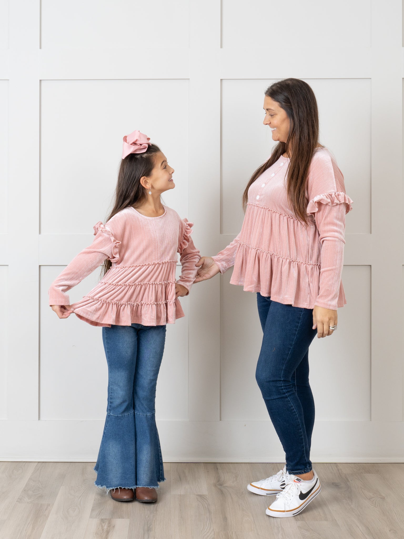 Blush Mom & Me Velvet Ruffle Shirt - Marie Nicole Clothing