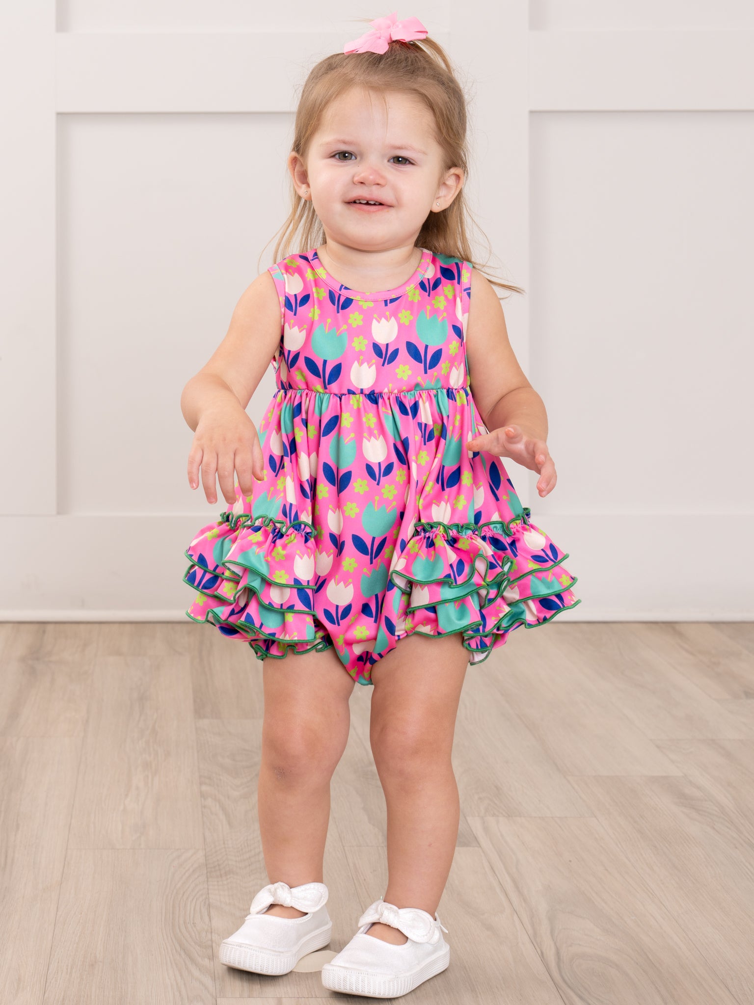Ruffle Bubble Romper - Tulip - Marie Nicole Clothing