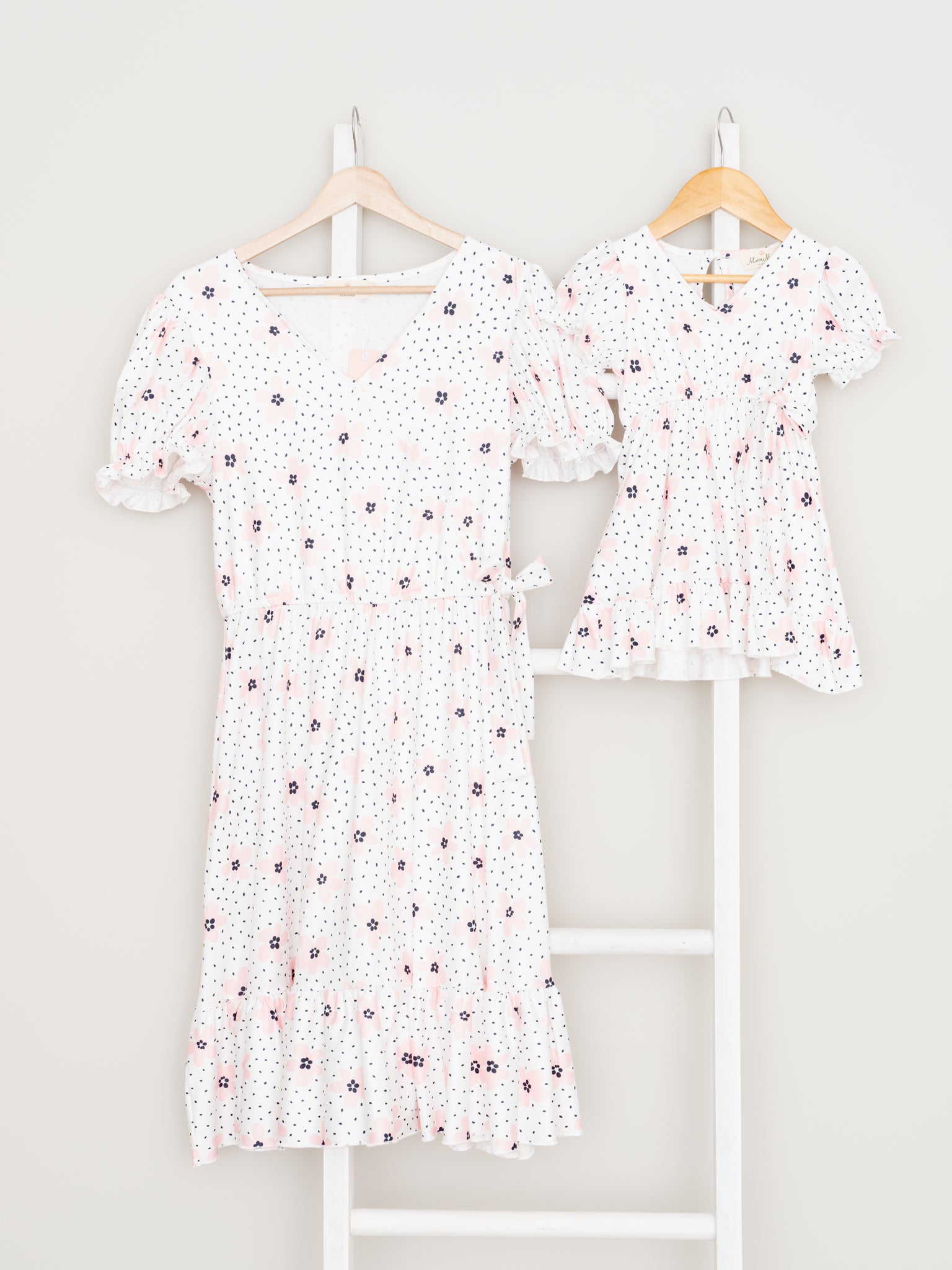 Mom & Me Polka Dot Floral Ruffle Dress - Marie Nicole Clothing