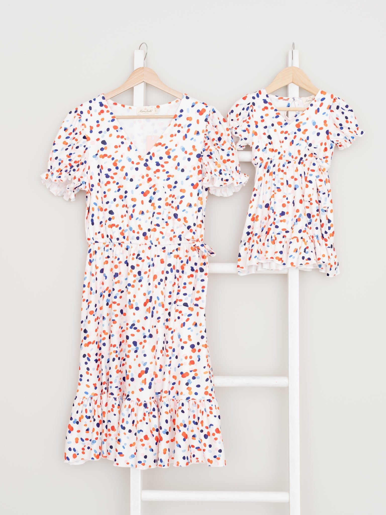 Mom & Me Red & Blue Polka Dot Ruffle Dress - Marie Nicole Clothing