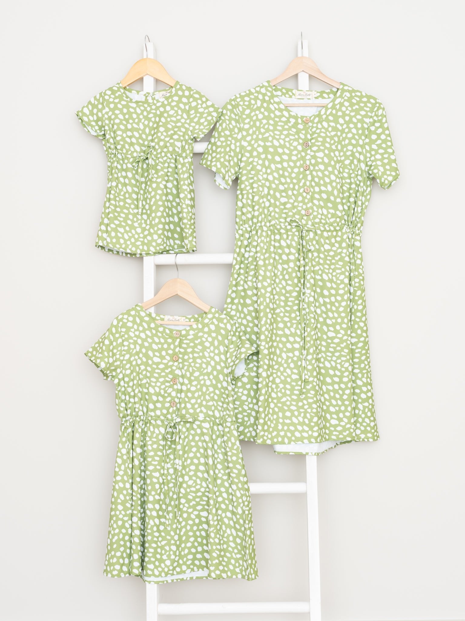 Mom & Me Green Polka Dot Tie Dress - Marie Nicole Clothing