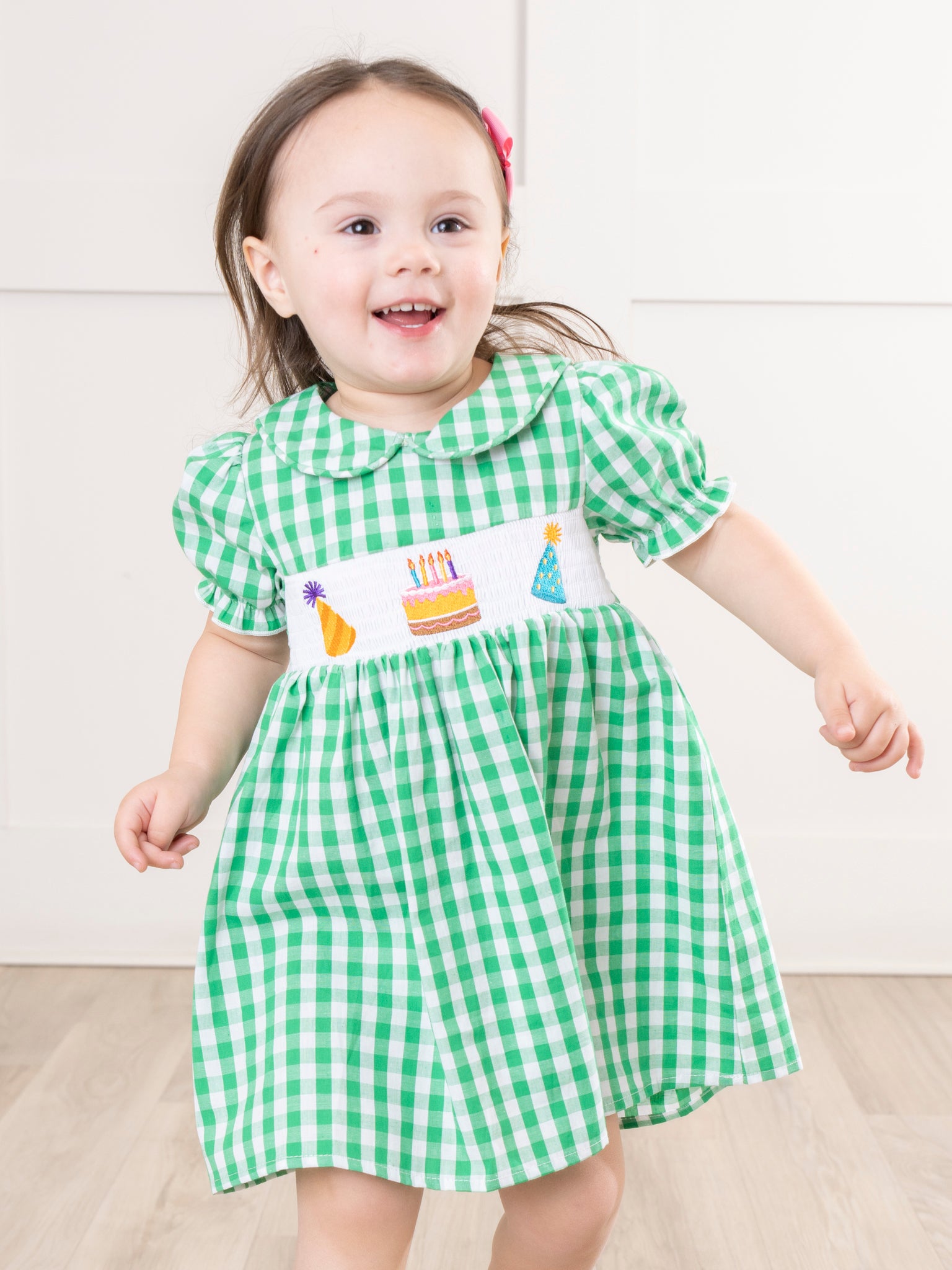 Green Gingham Party Time Smocked Dress - Marie Nicole Clothing