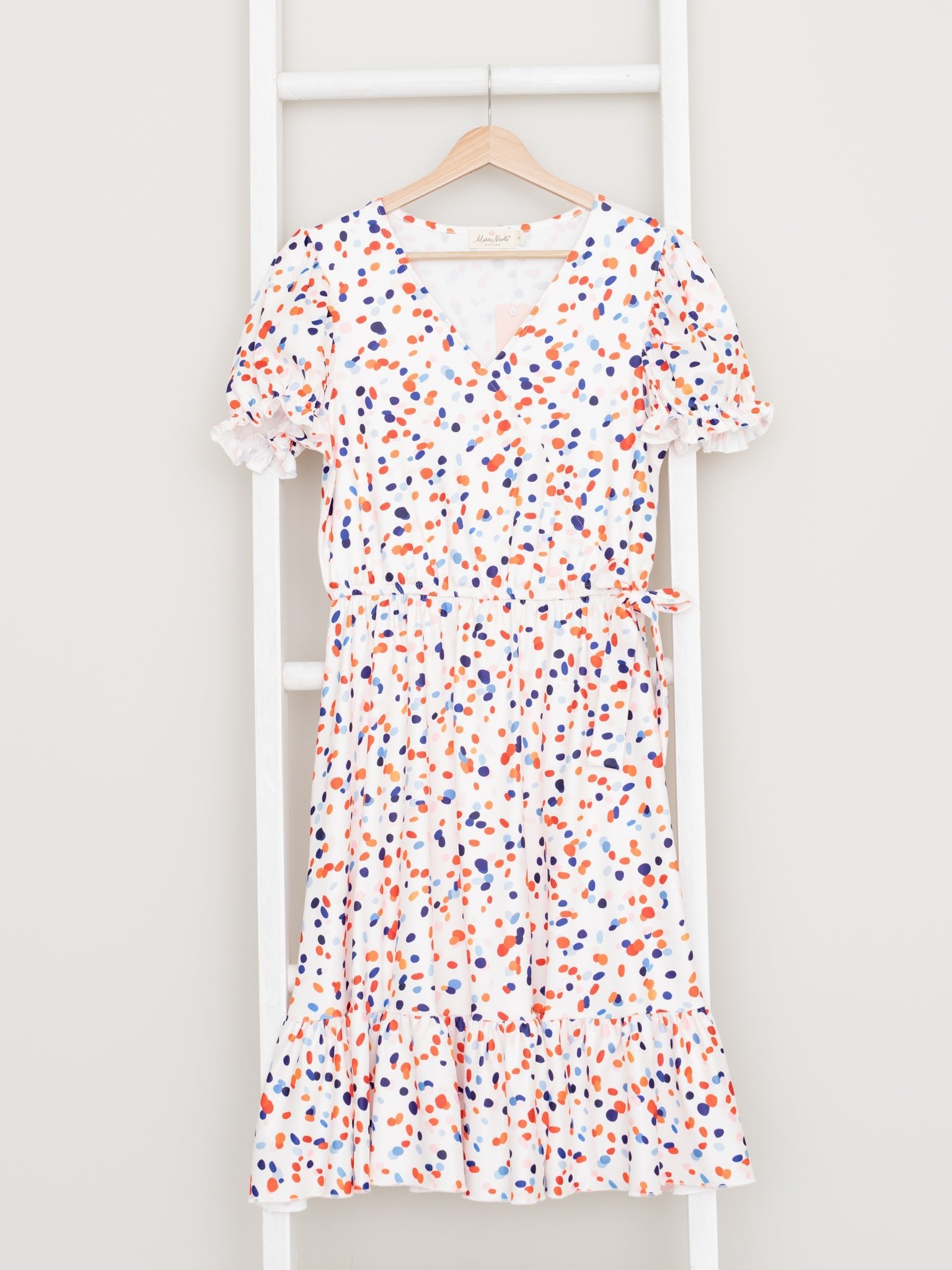 Mom & Me Red & Blue Polka Dot Ruffle Dress - Marie Nicole Clothing