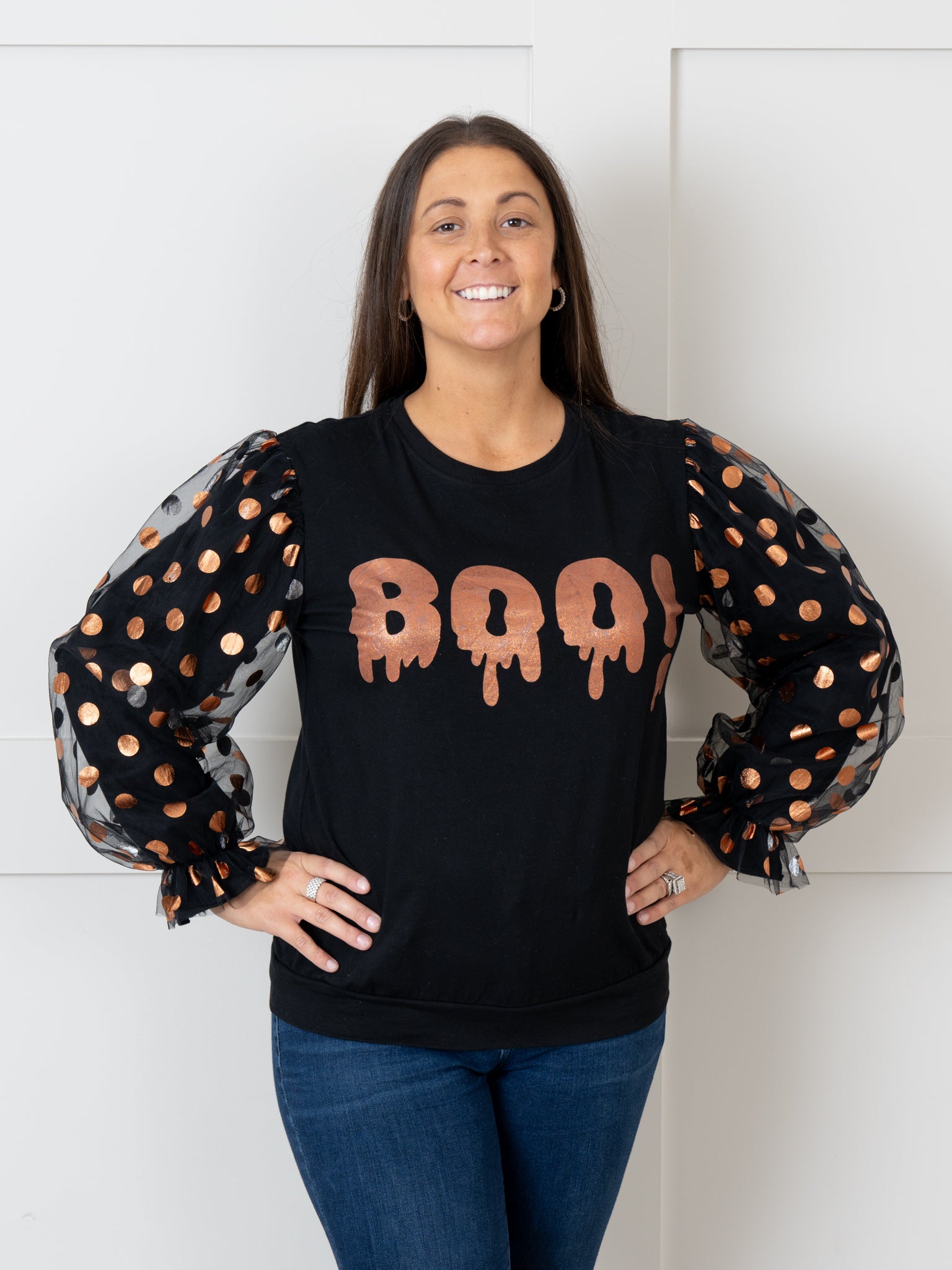 Mom & Me Orange & Black "Boo" Polka Dot Top - Marie Nicole Clothing