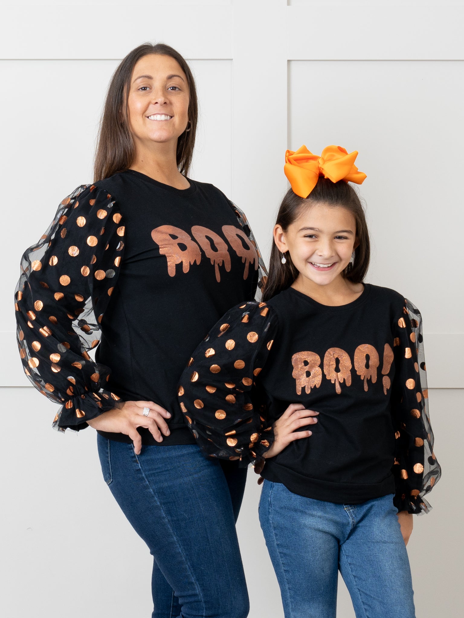 Mom & Me Orange & Black "Boo" Polka Dot Top - Marie Nicole Clothing