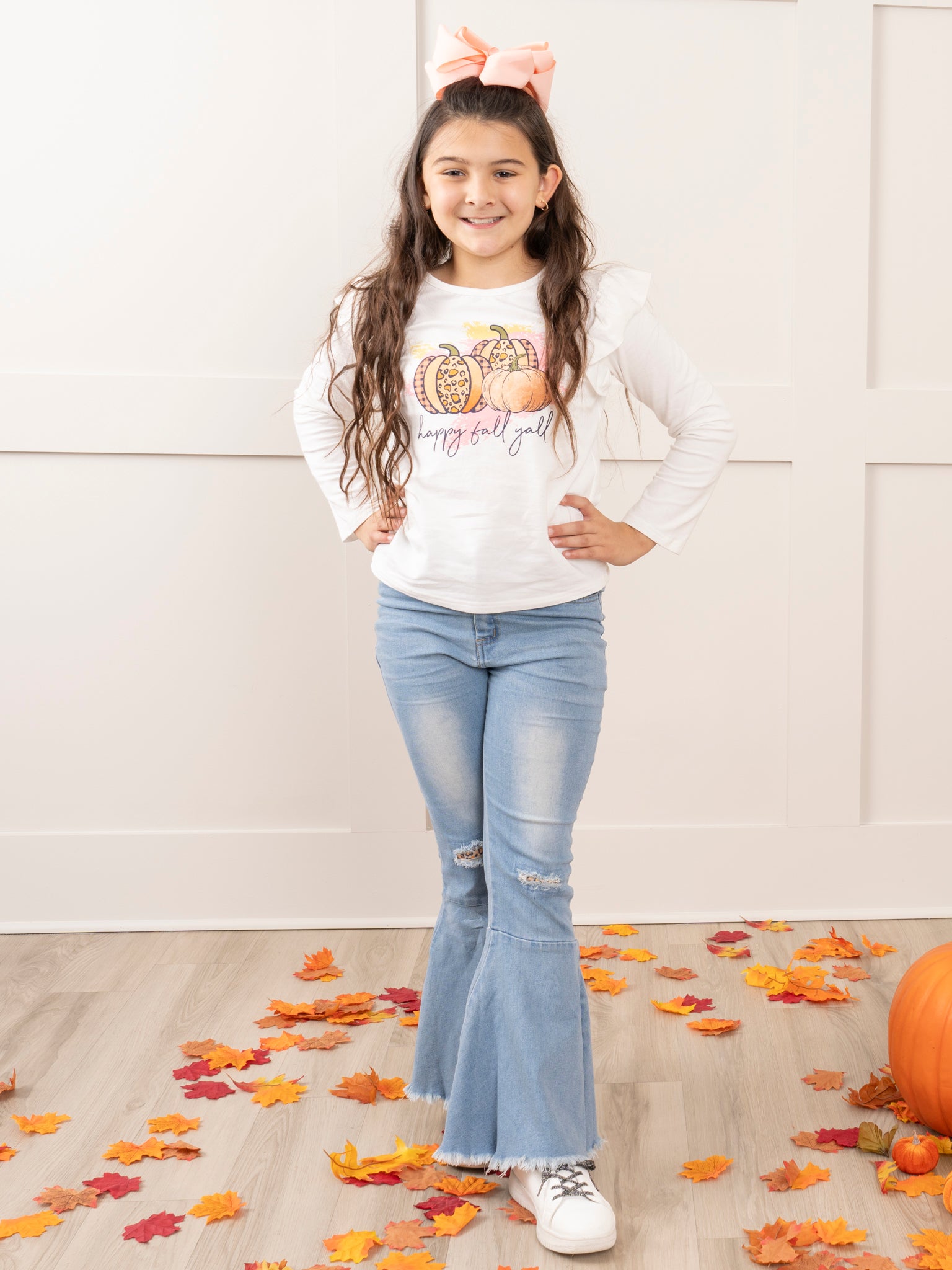 "Happy Fall Y'all" Denim Bell Bottoms Outfit - Marie Nicole Clothing