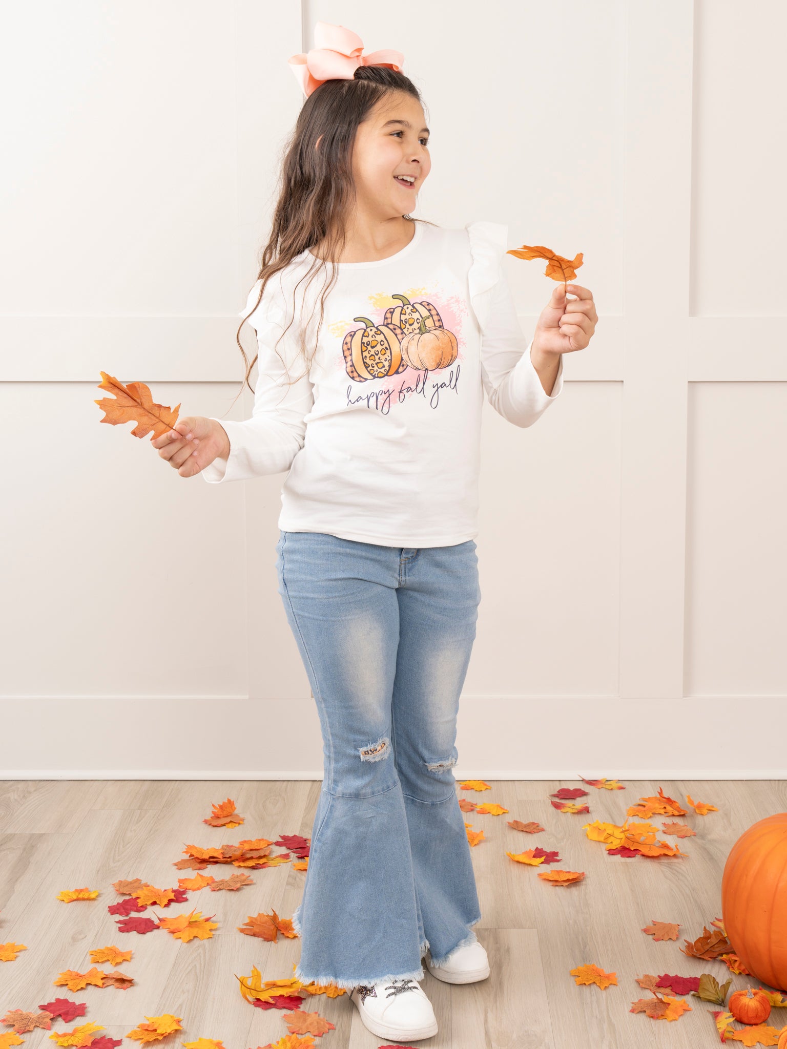 "Happy Fall Y'all" Denim Bell Bottoms Outfit - Marie Nicole Clothing