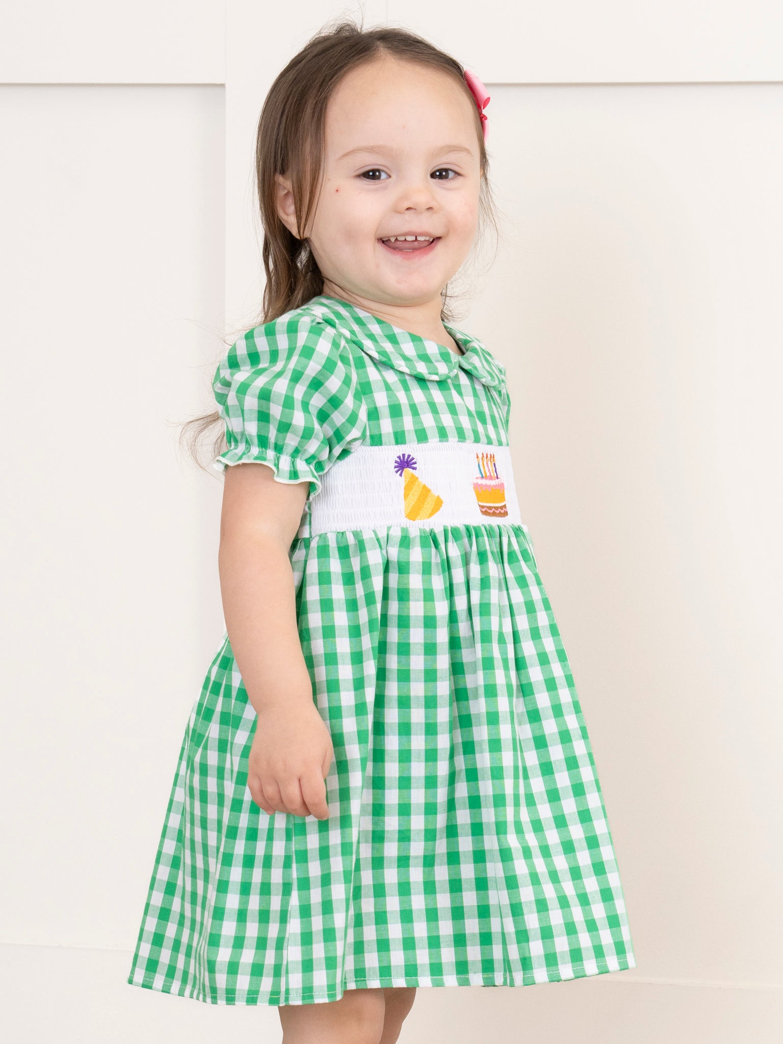 Green Gingham Party Time Smocked Dress - Marie Nicole Clothing