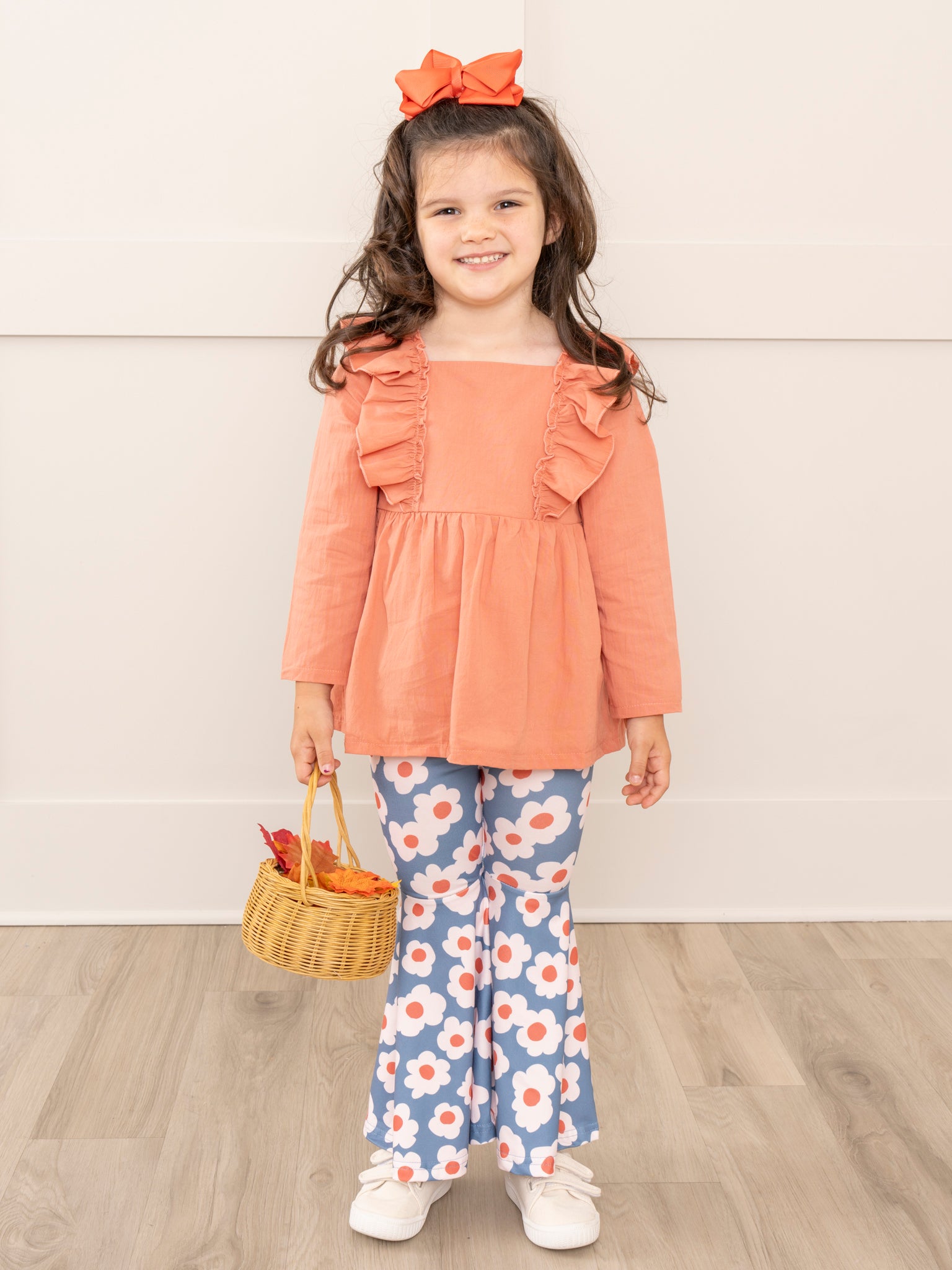 Soft Orange & Blue Daisy Bell Bottom Outfit - Marie Nicole Clothing