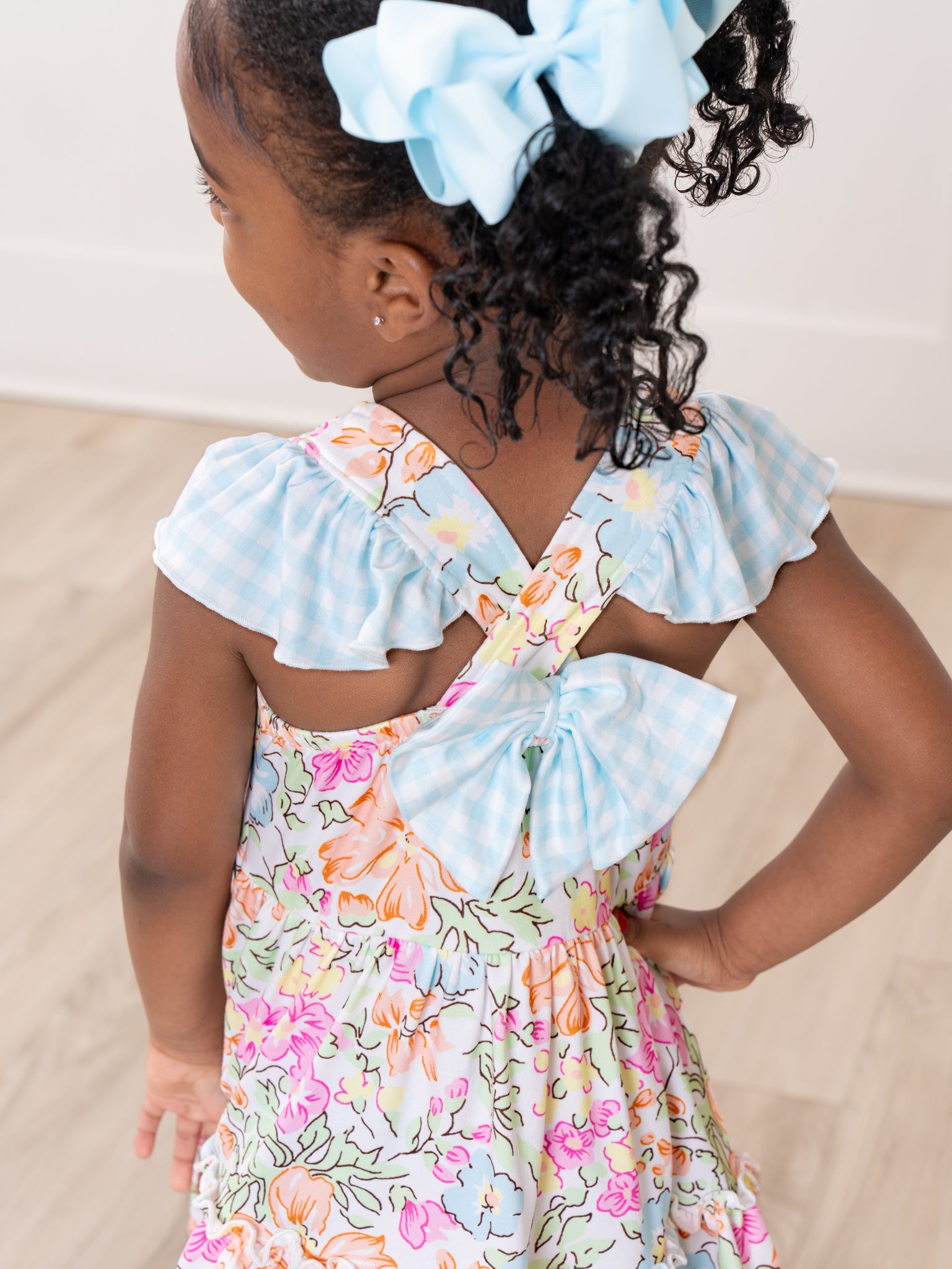 Flutter Sleeve Tiered Ruffle Dress - Wildflower Doodles - Marie Nicole Clothing