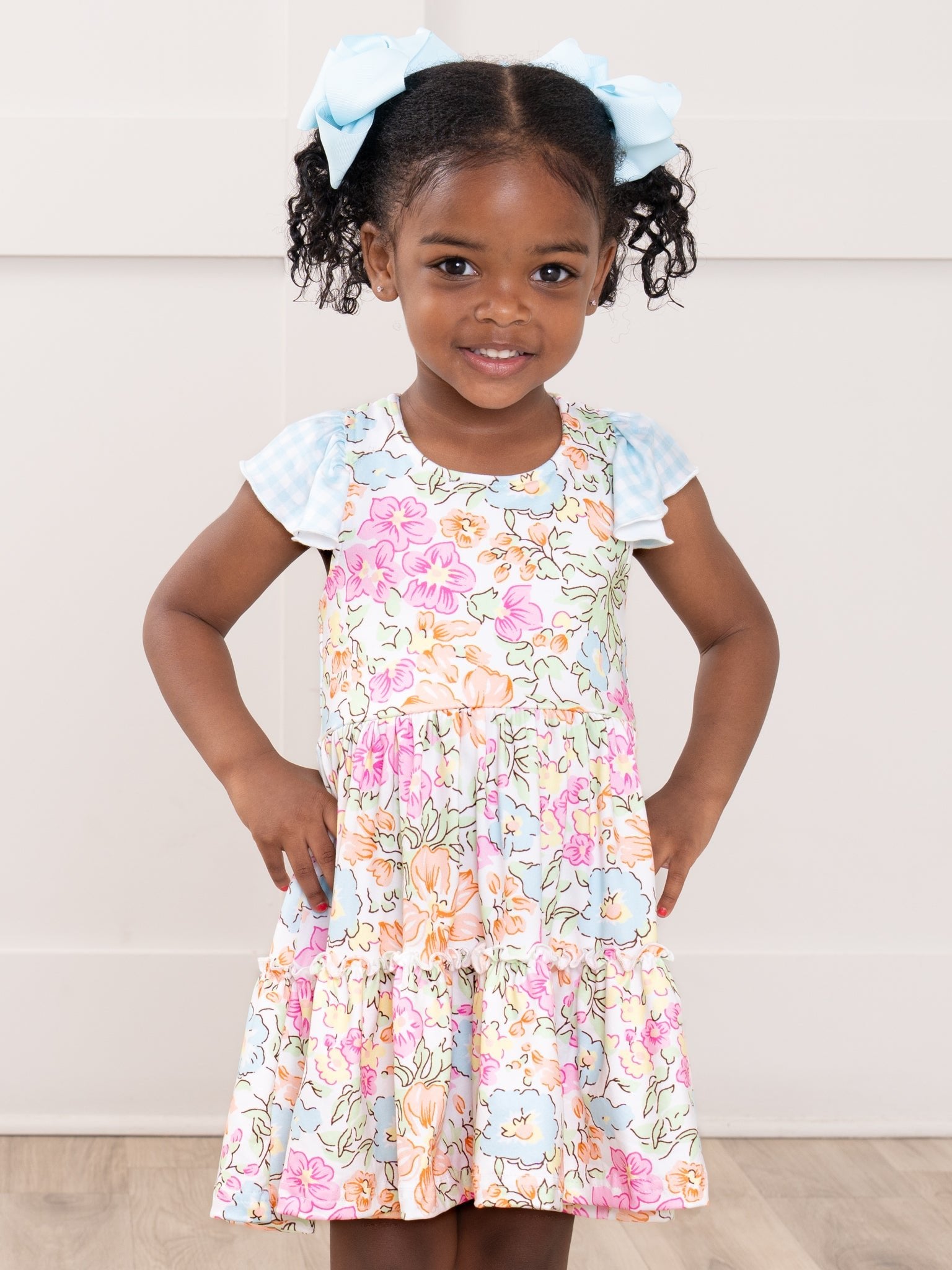 Flutter Sleeve Tiered Ruffle Dress - Wildflower Doodles - Marie Nicole Clothing