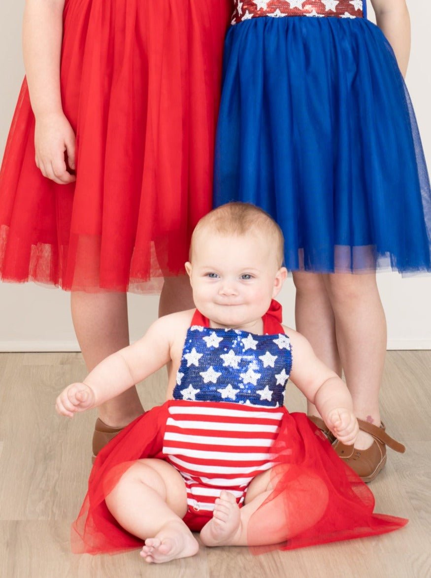 Stars & Stripes Sequin Red Tulle Bubble Romper - Marie Nicole Clothing