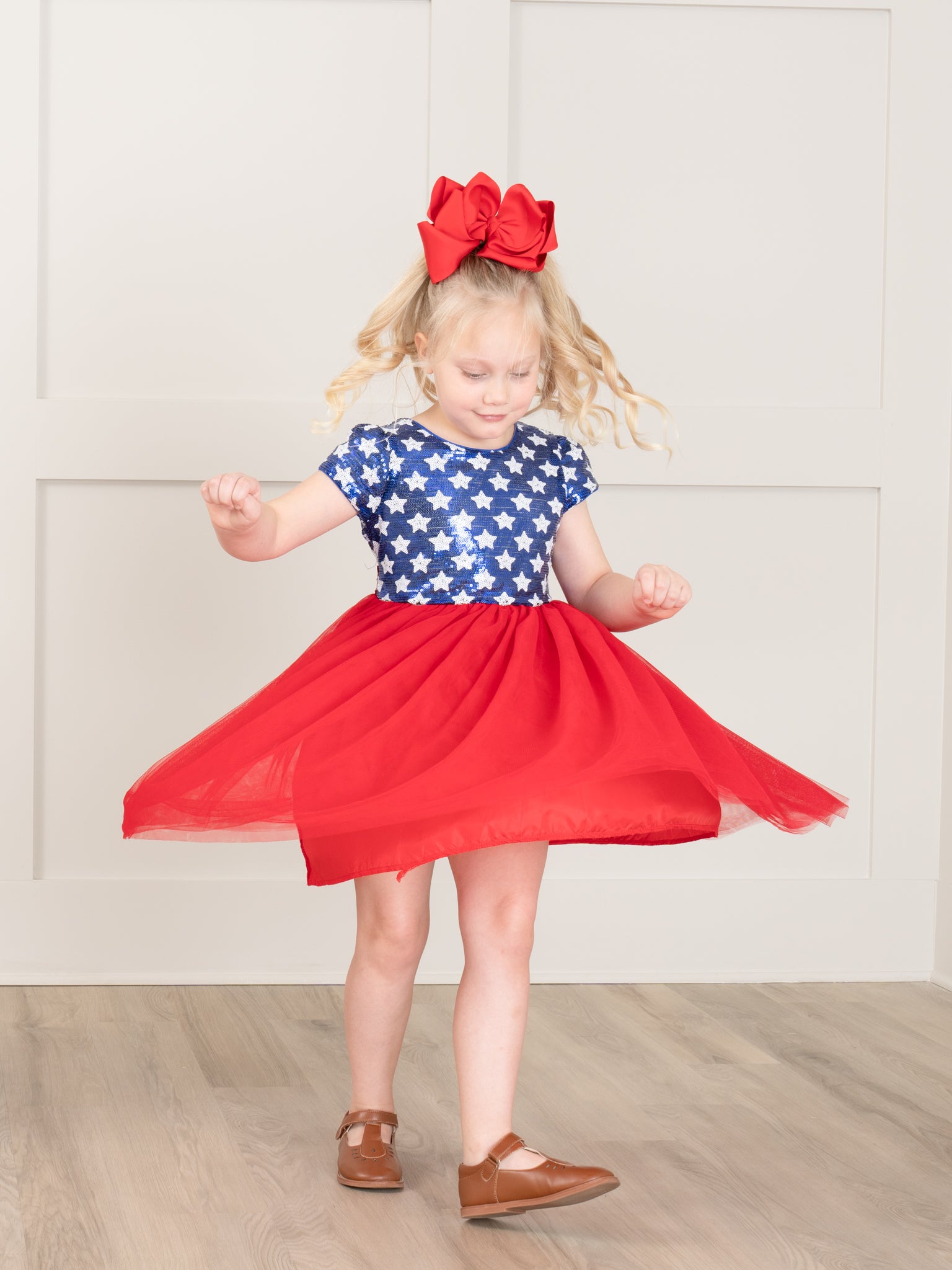 Stars & Stripes Sequin Red Tulle Dress - Marie Nicole Clothing