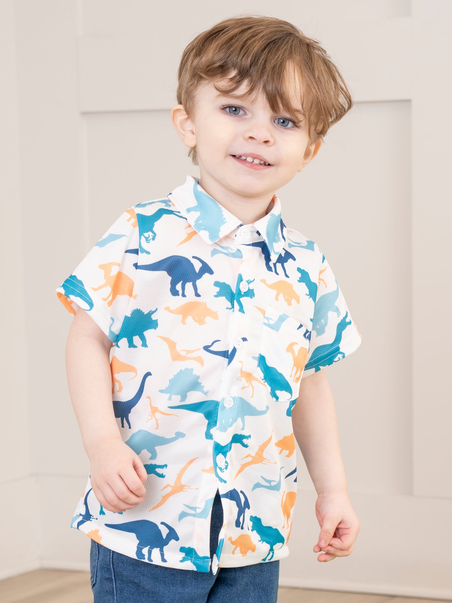 Turquoise & Yellow Dino Friends Shirt - Marie Nicole Clothing