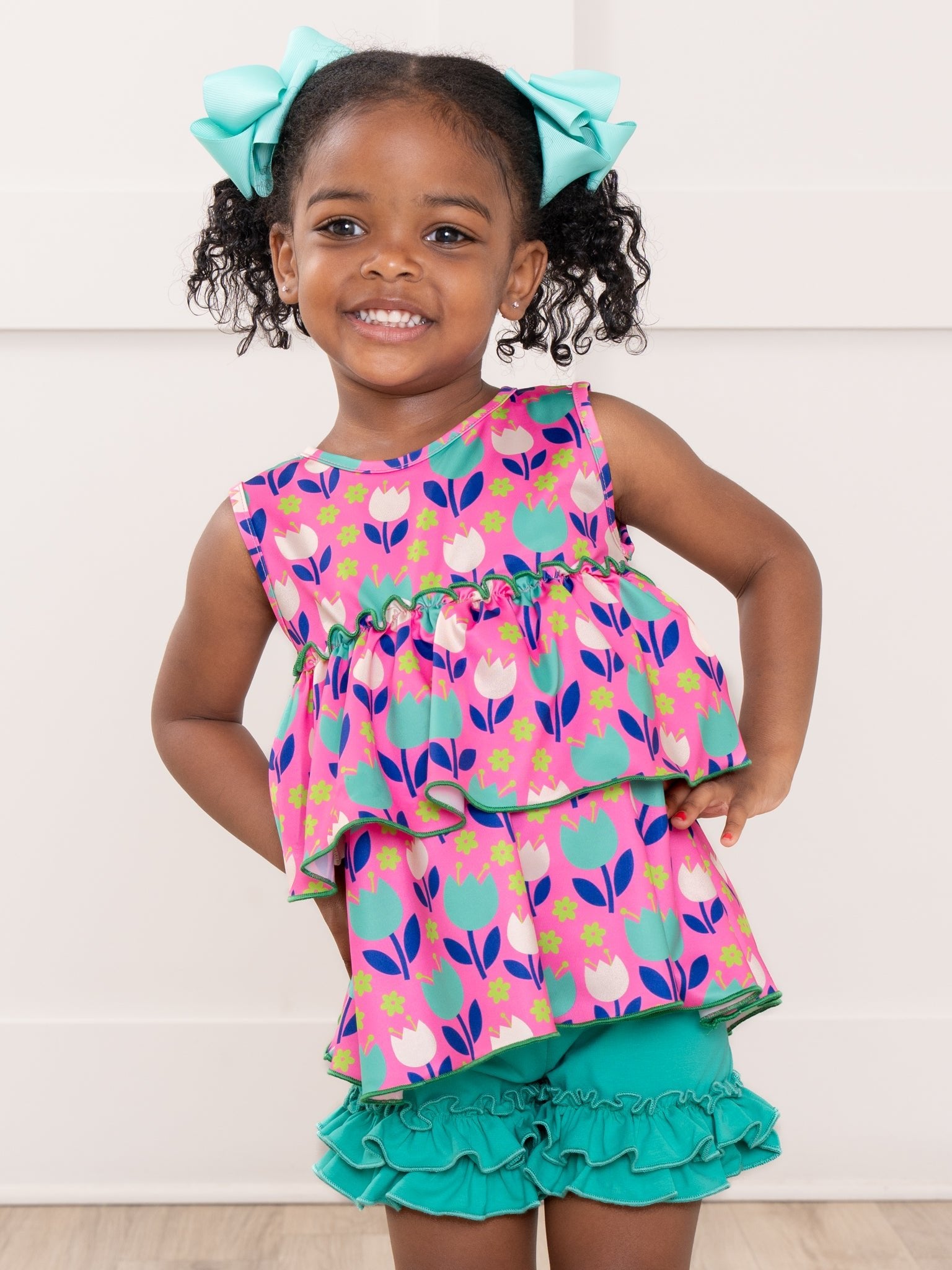 Cotton Ruffle Hem Shorts - Mermaid - Marie Nicole Clothing