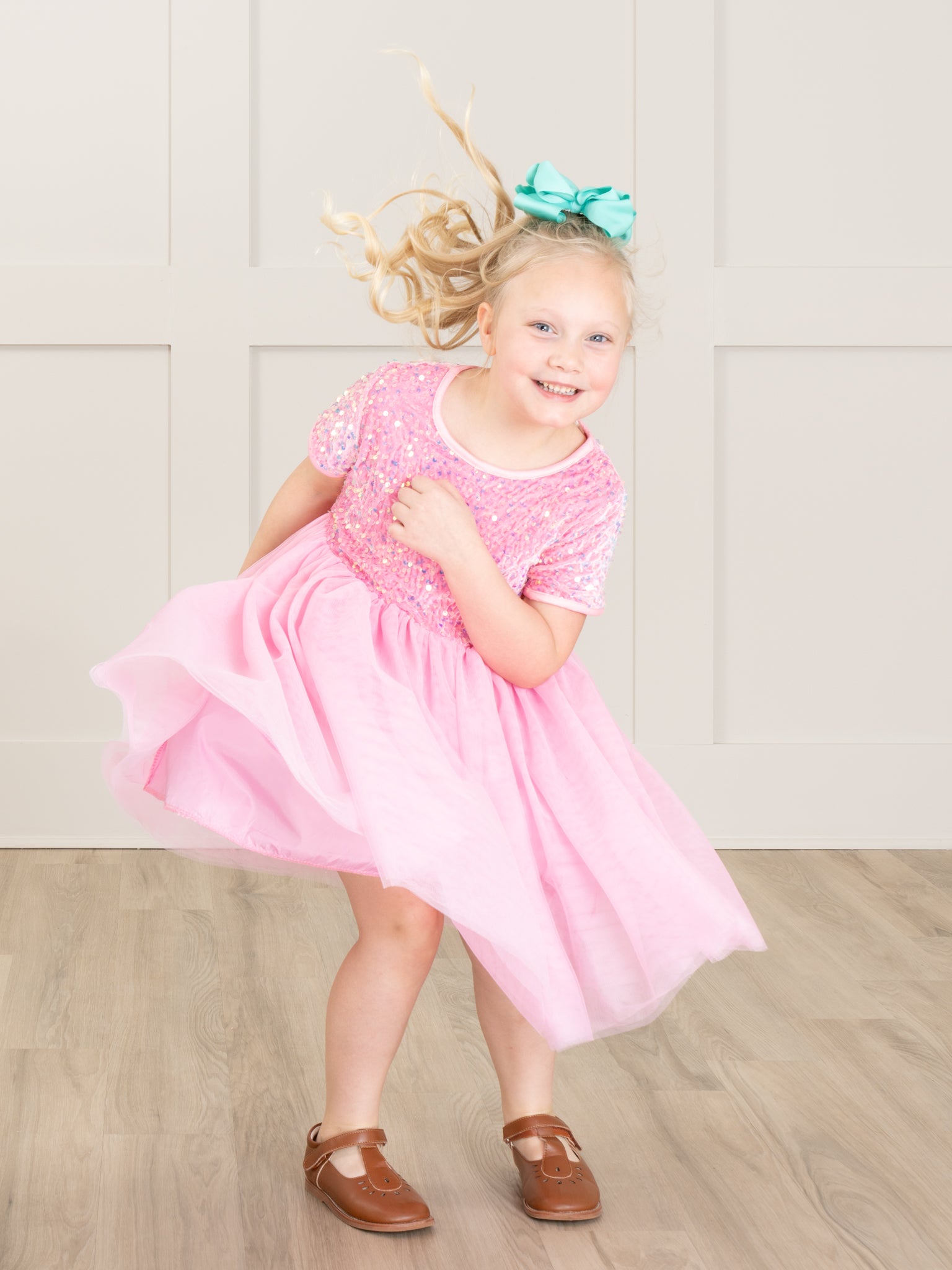 Pink Sparkly Tulle Swing Dress - Marie Nicole Clothing