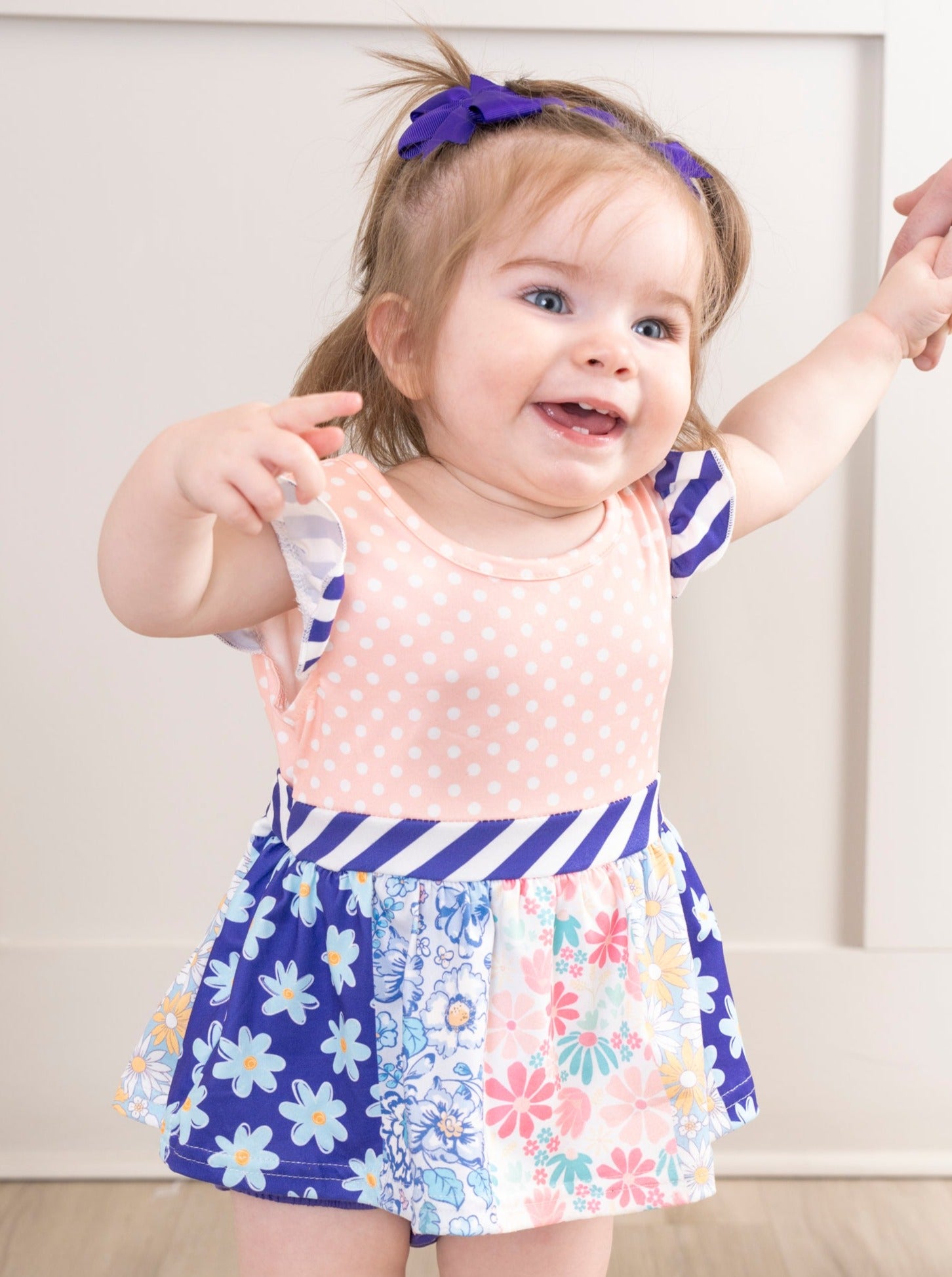 Indigo & Peach Print Peplum Bubble Romper - Marie Nicole Clothing