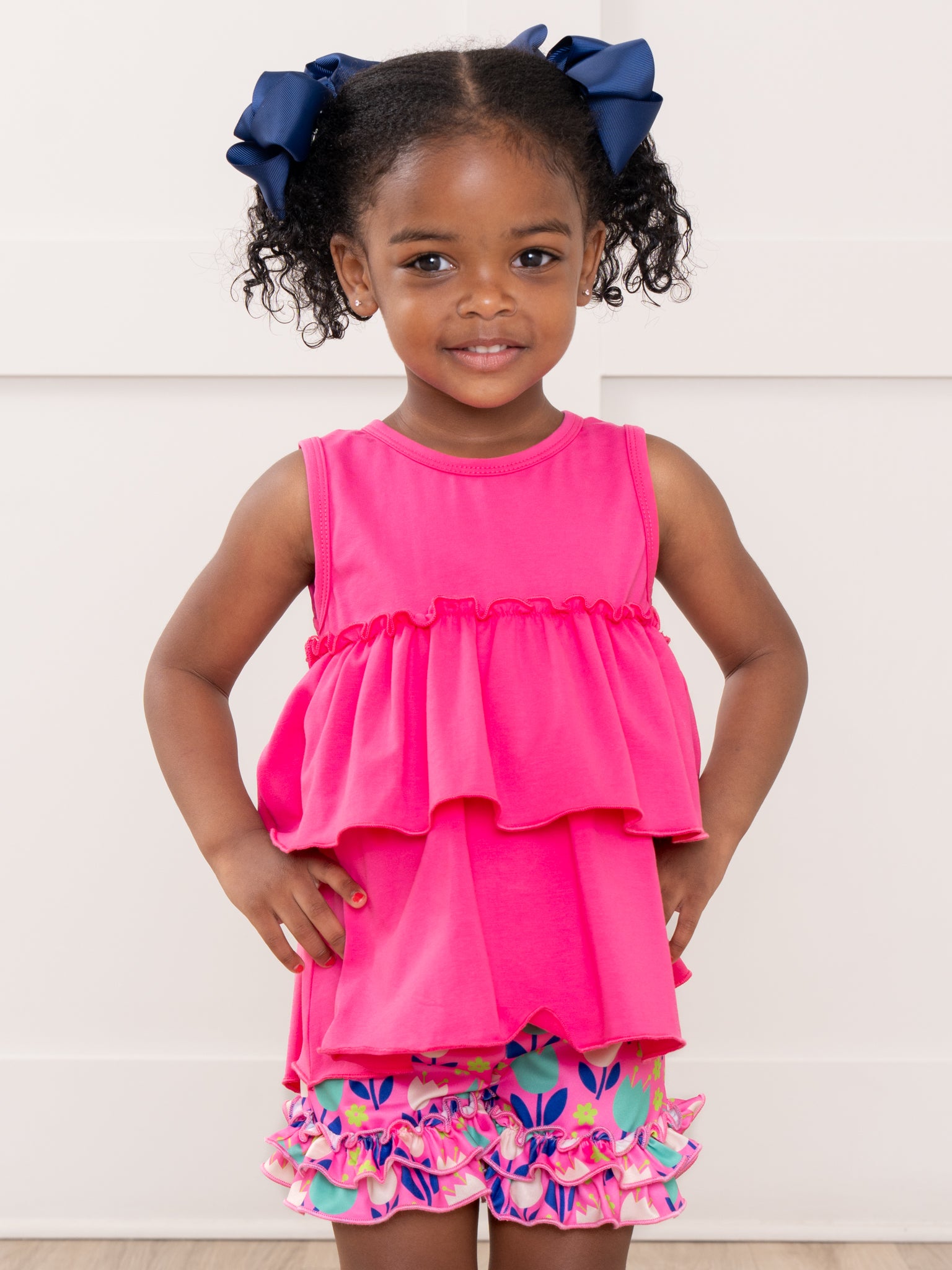 Tiered Cotton Ruffle Tank - Hot Pink - Marie Nicole Clothing
