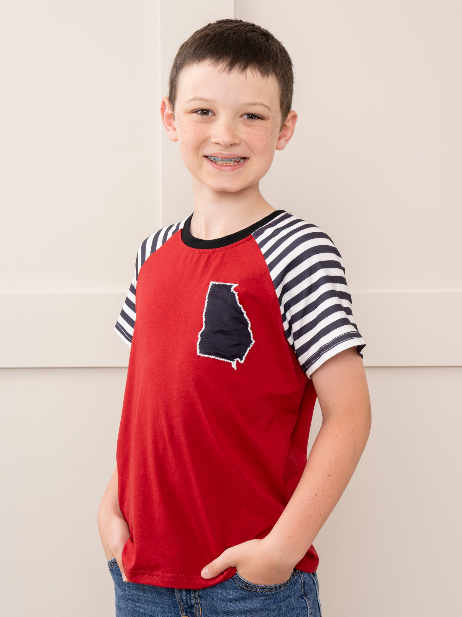 GA Red Striped Shirt - Marie Nicole Clothing