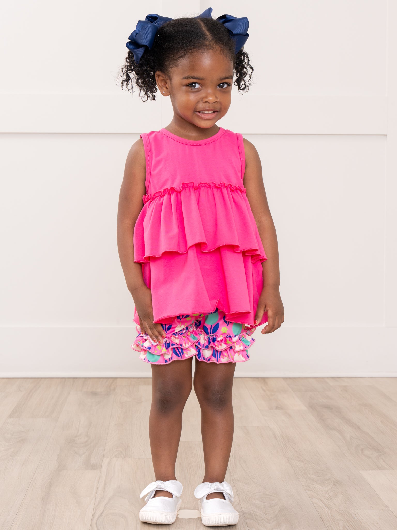 Ruffle Hem Shorts - Tulips - Marie Nicole Clothing