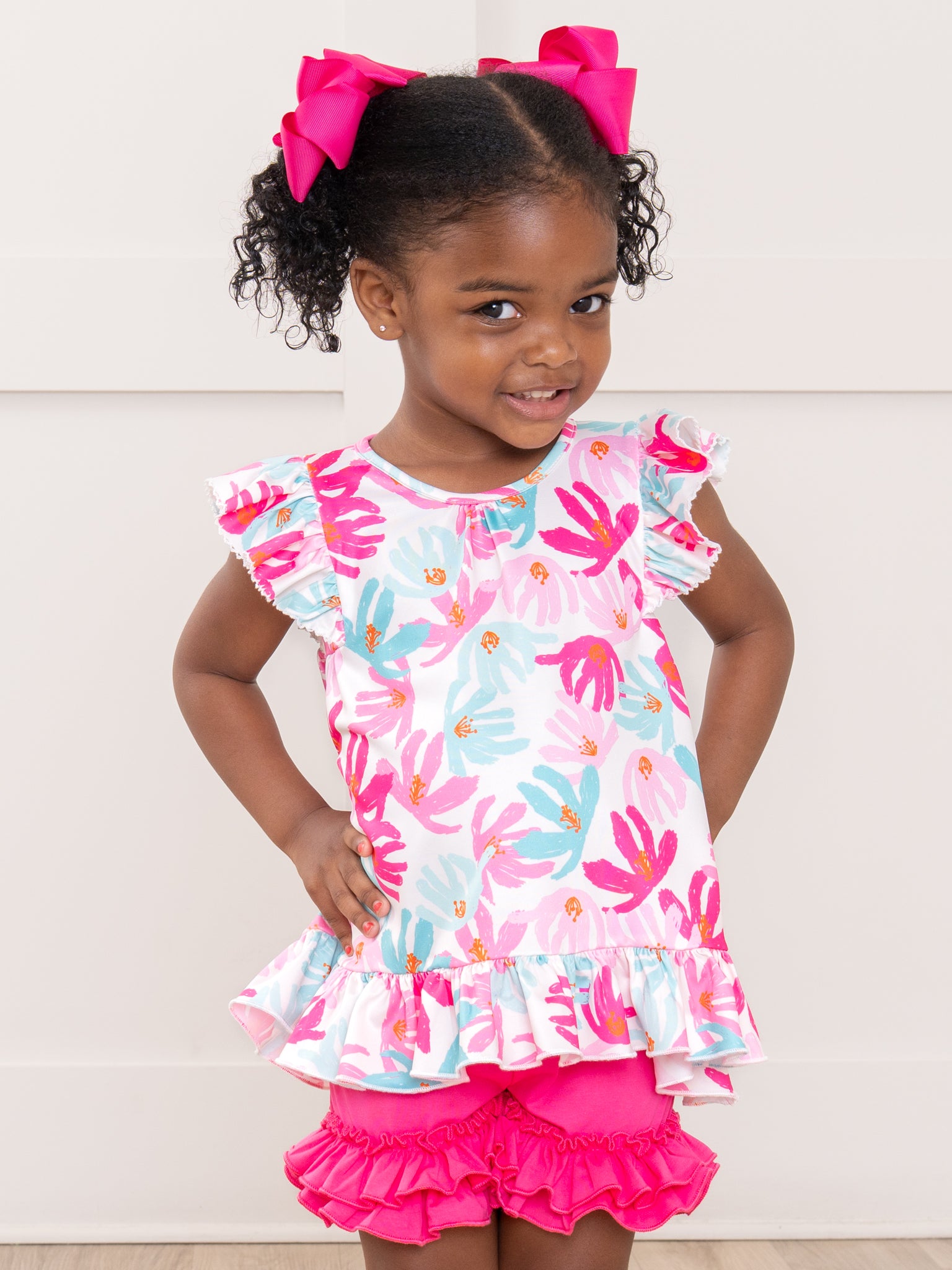 Cotton Ruffle Hem Shorts - Hot Pink - Marie Nicole Clothing