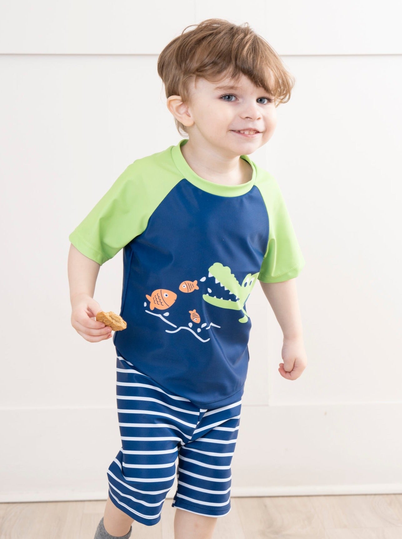 Navy & Lime Alligator Striped Swim Set - Marie Nicole Clothing