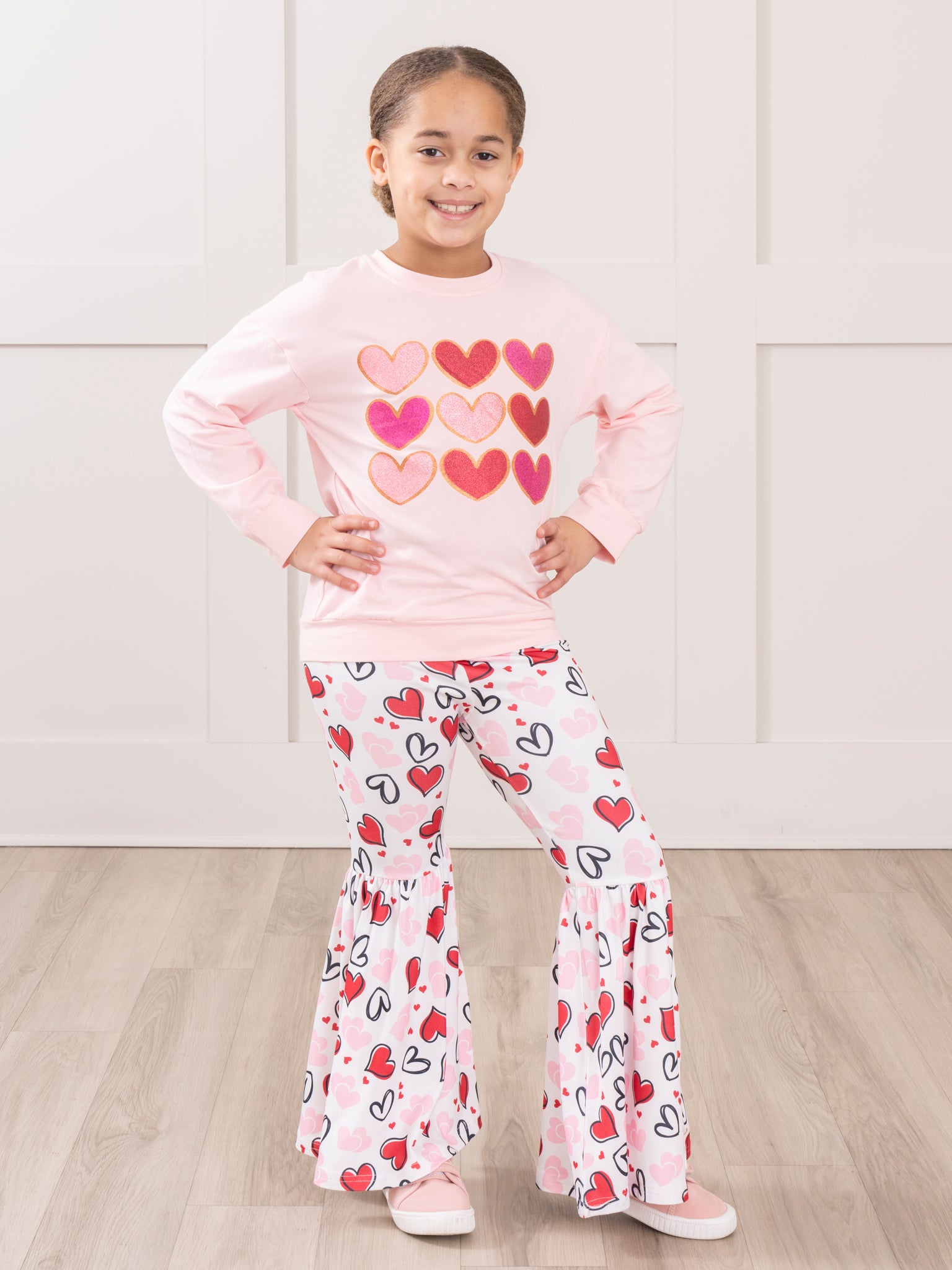 Pink Hearts Bell Bottoms Outfit - Marie Nicole Clothing