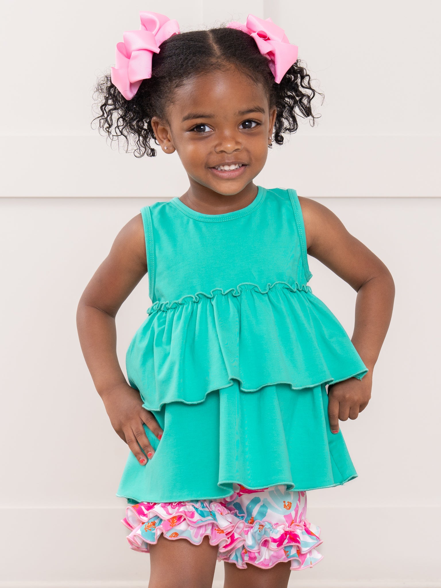 Ruffle Hem Shorts - Hibiscus - Marie Nicole Clothing