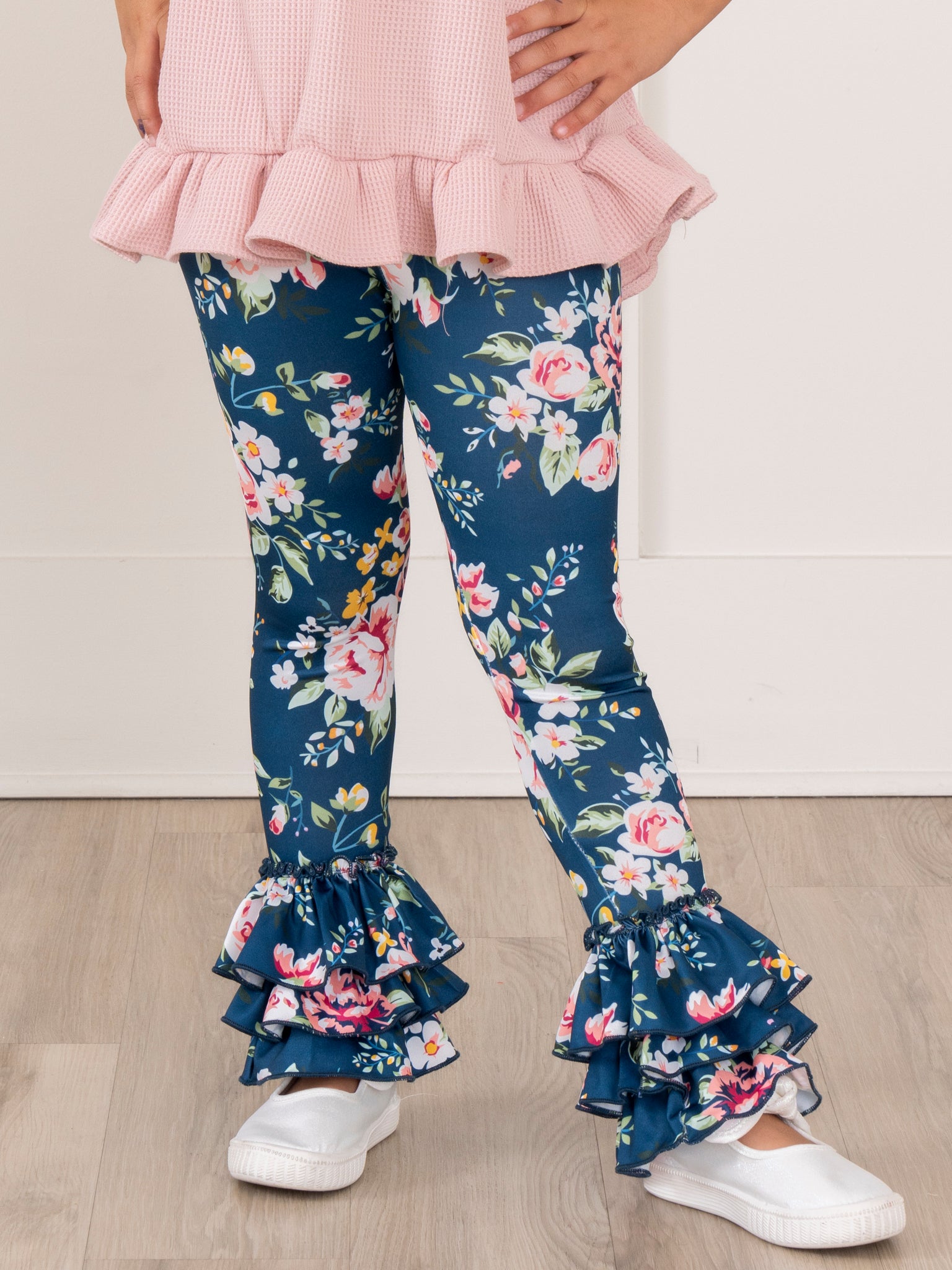 Bell Ruffle Legging - Midnight Floral - Marie Nicole Clothing