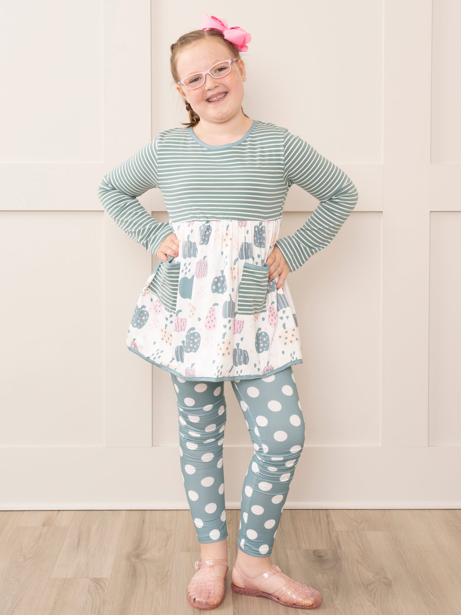 Deep Teal Doodle Pumpkins Outfit - Marie Nicole Clothing