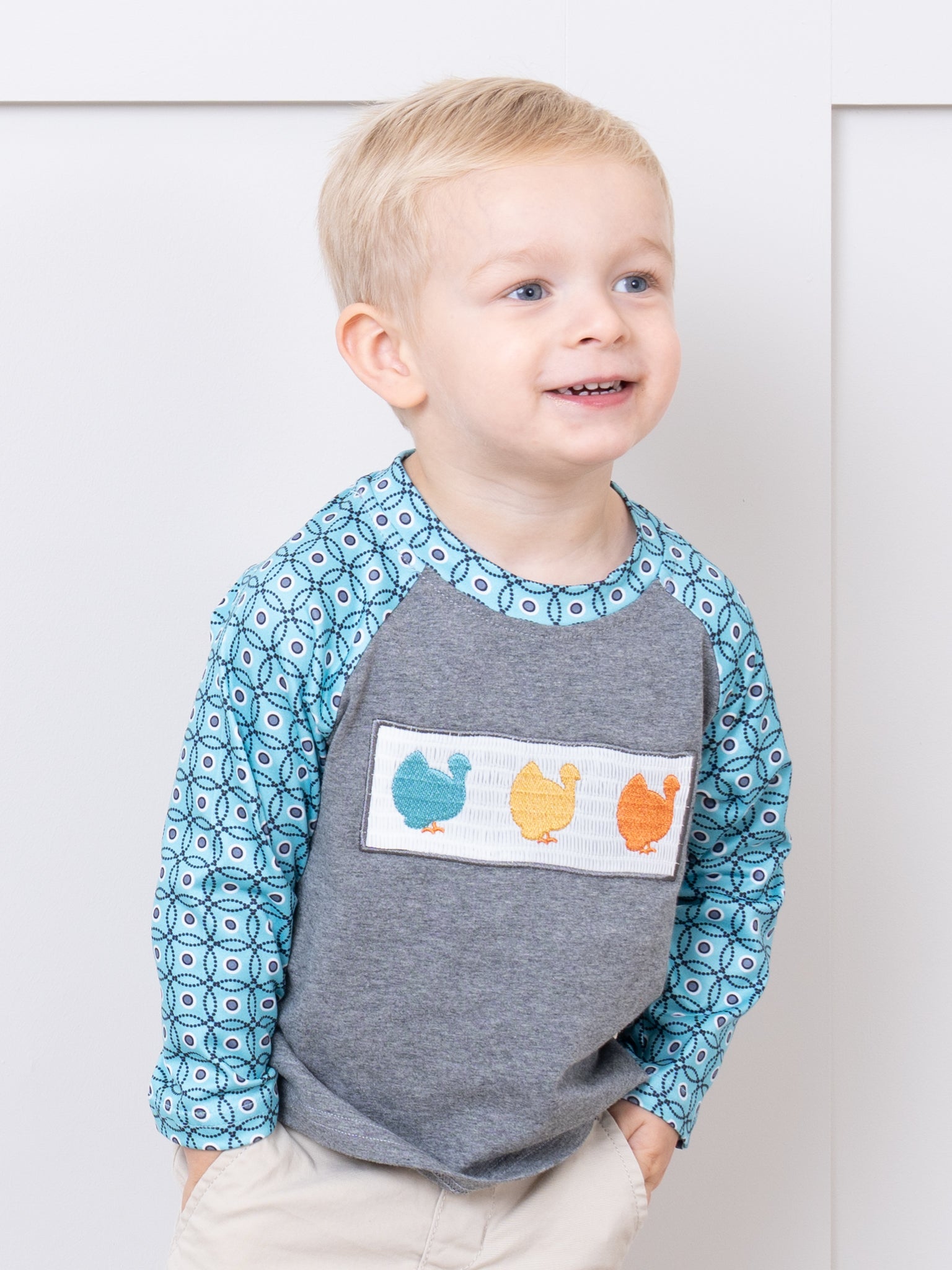 Teal Turkey Smocked Shirt - Marie Nicole Clothing