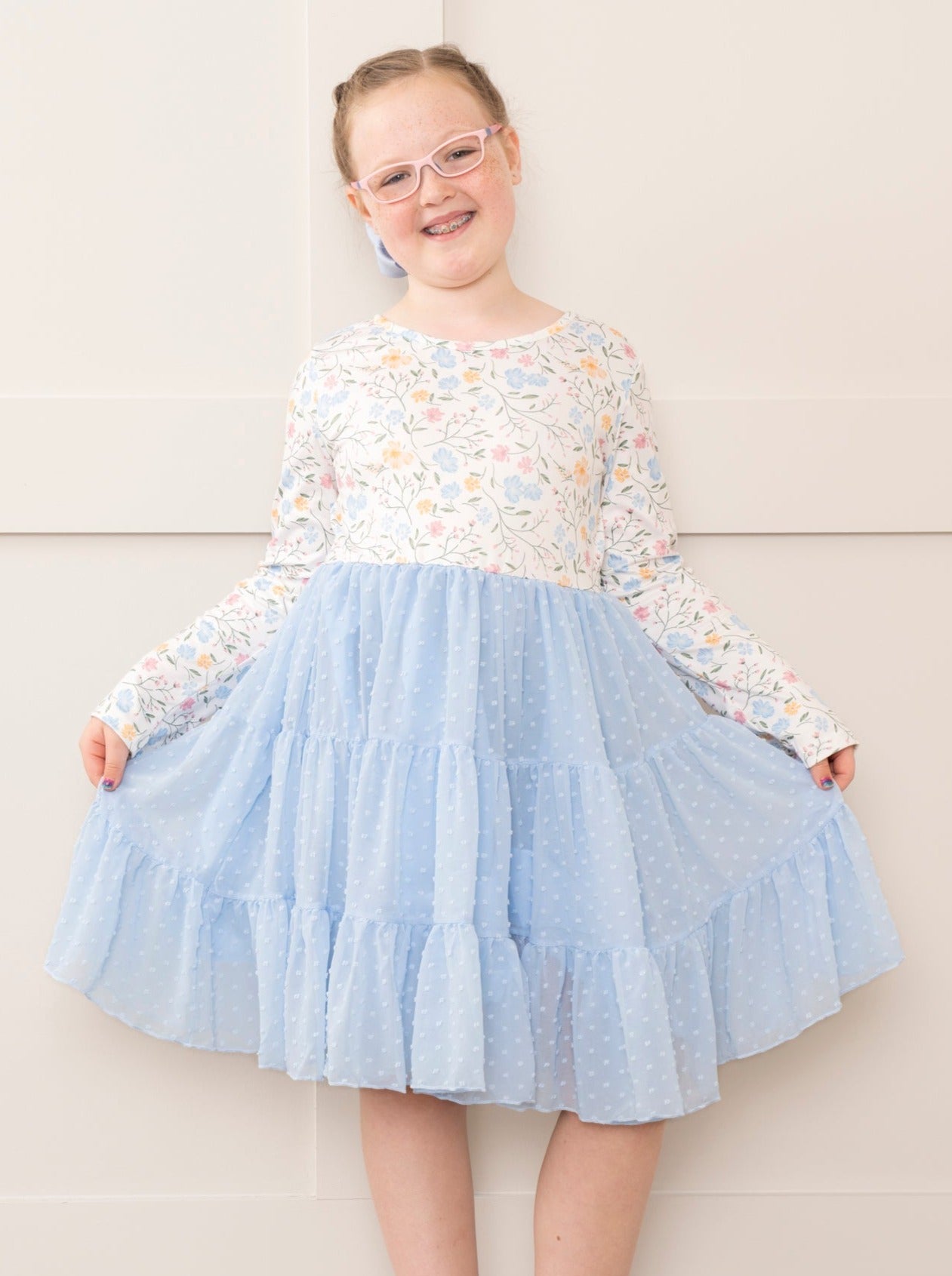 Cobalt Blue Floral Tiered Ruffle Dress - Marie Nicole Clothing