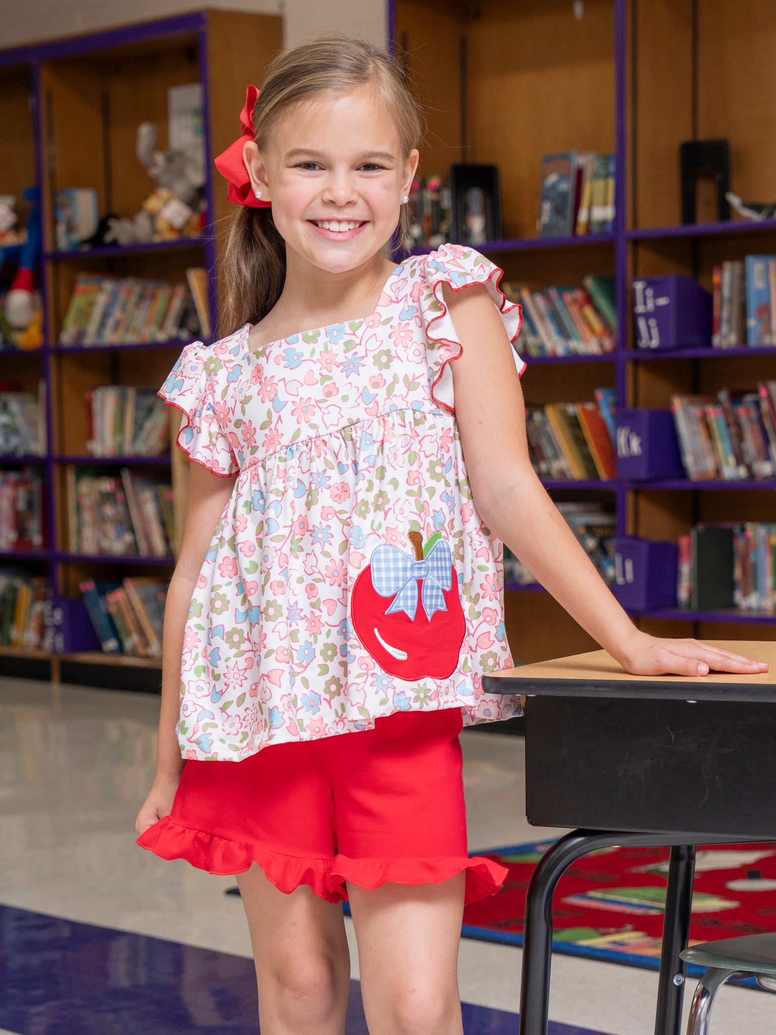 Floral Embroidered Red Delicious Ruffle Outfit - Marie Nicole Clothing