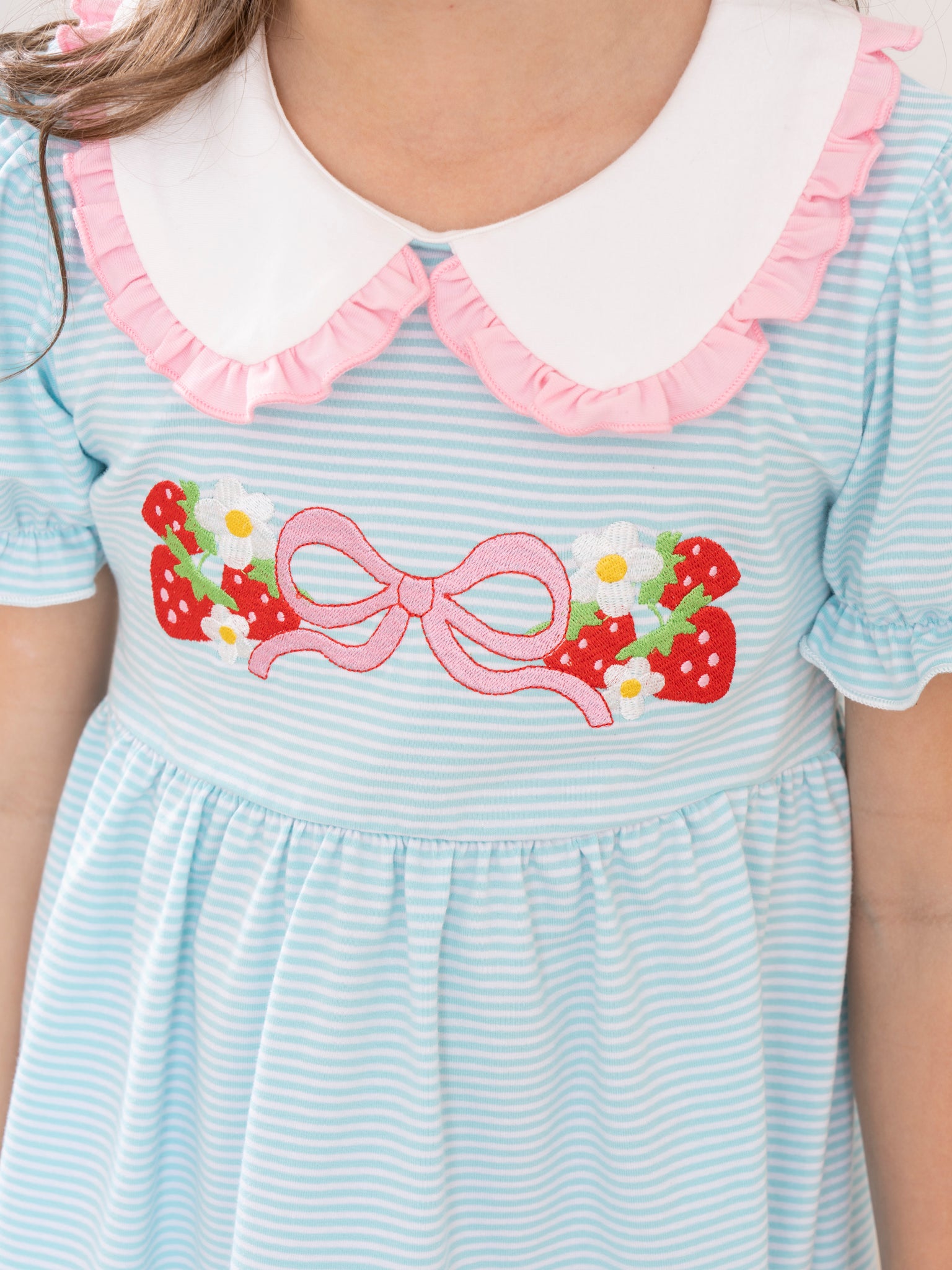 Embroidered Strawberry Bows Ruffle Outfit - Marie Nicole Clothing