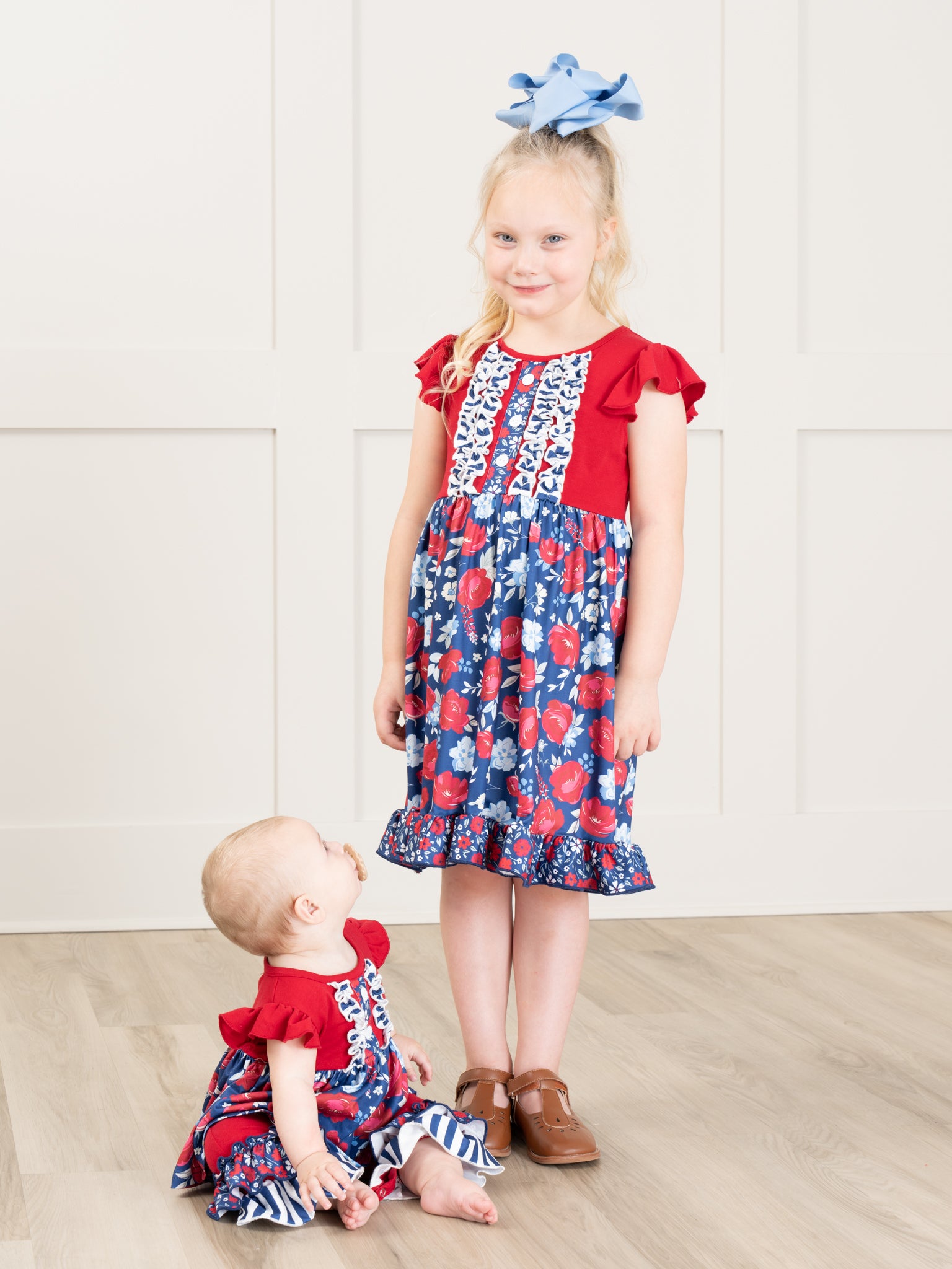 Red White & Blue Rose Ruffle Dress - Marie Nicole Clothing