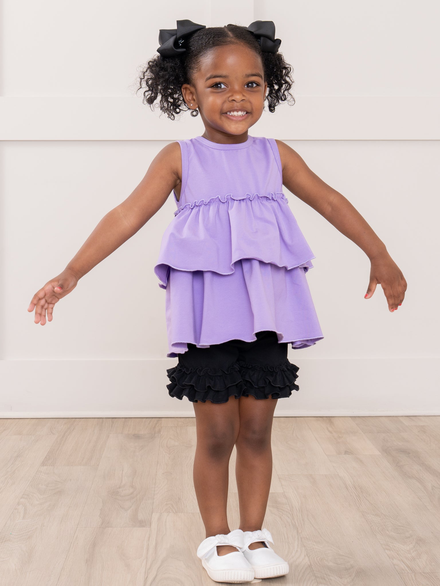 Cotton Ruffle Hem Shorts - Black - Marie Nicole Clothing