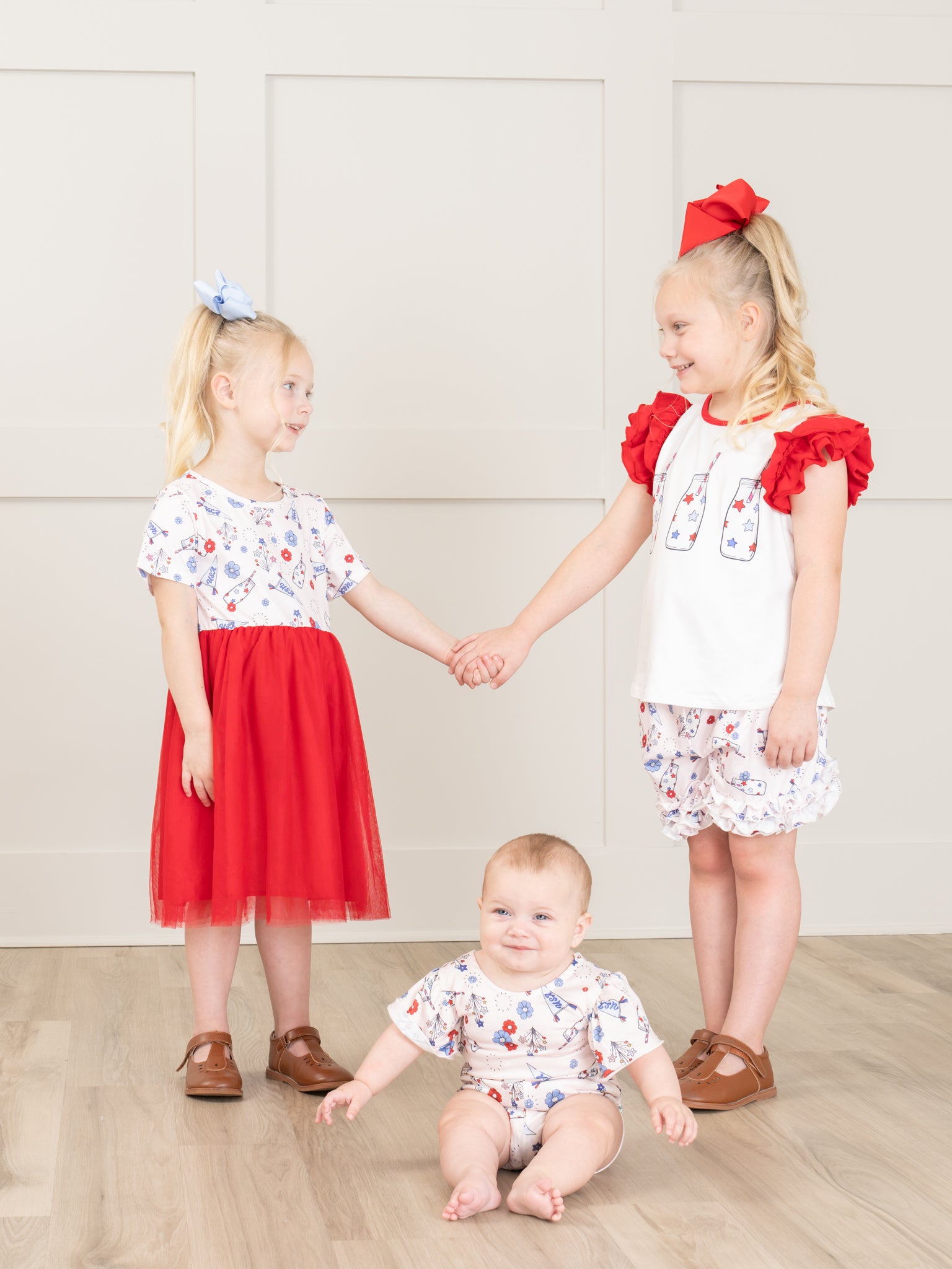 Patriotic Floral Tie Ruffle Bloomers Outfit - Marie Nicole Clothing