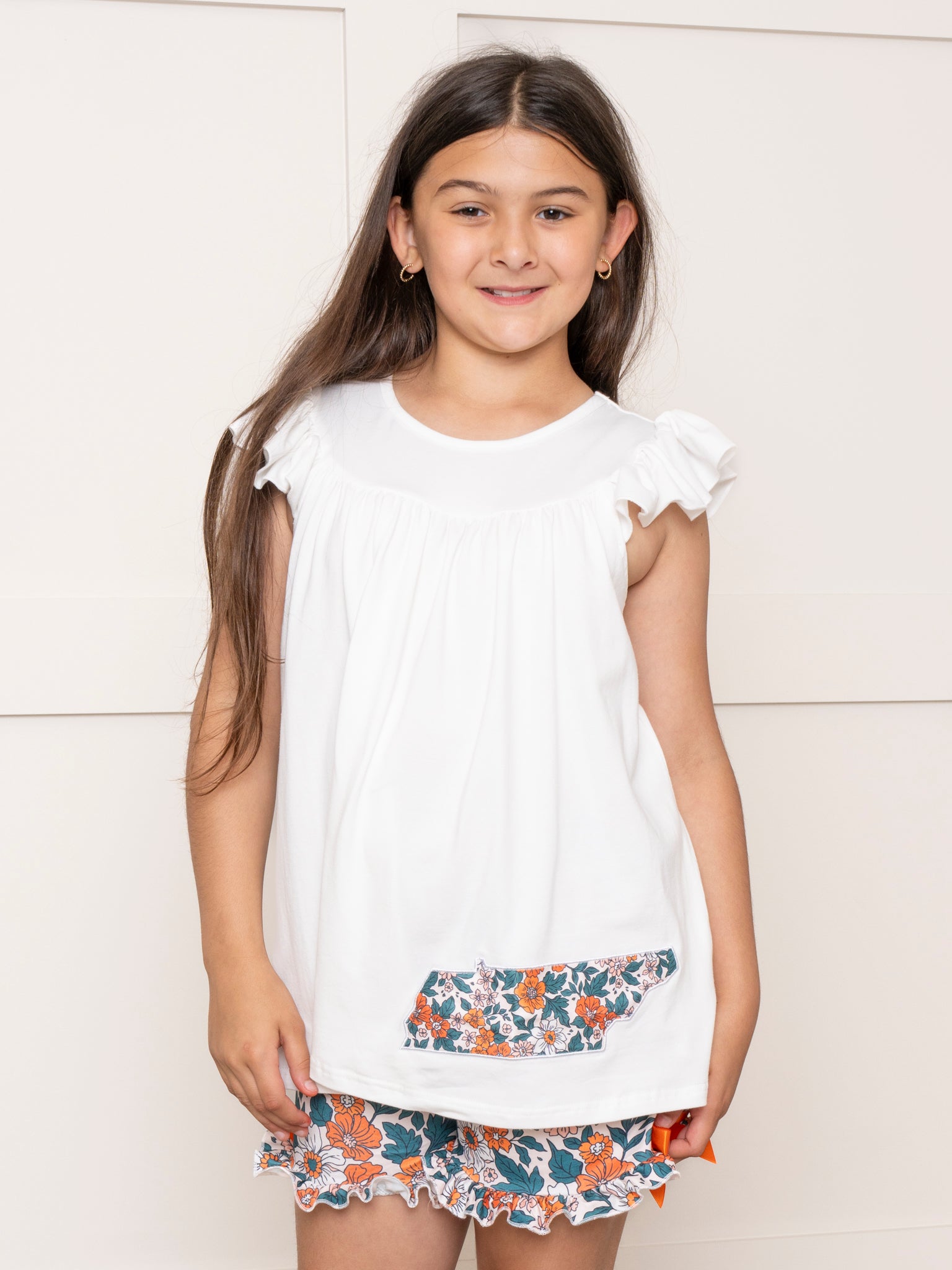 TN Orange Floral Ruffle Outfit - Marie Nicole Clothing