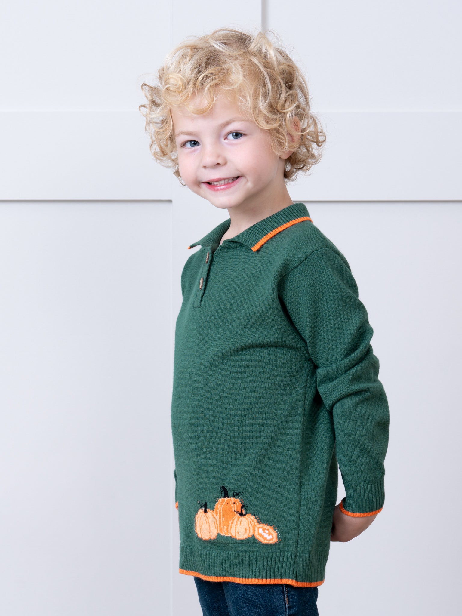 Hunter Green Pumpkin Patch Polo Sweater - Marie Nicole Clothing