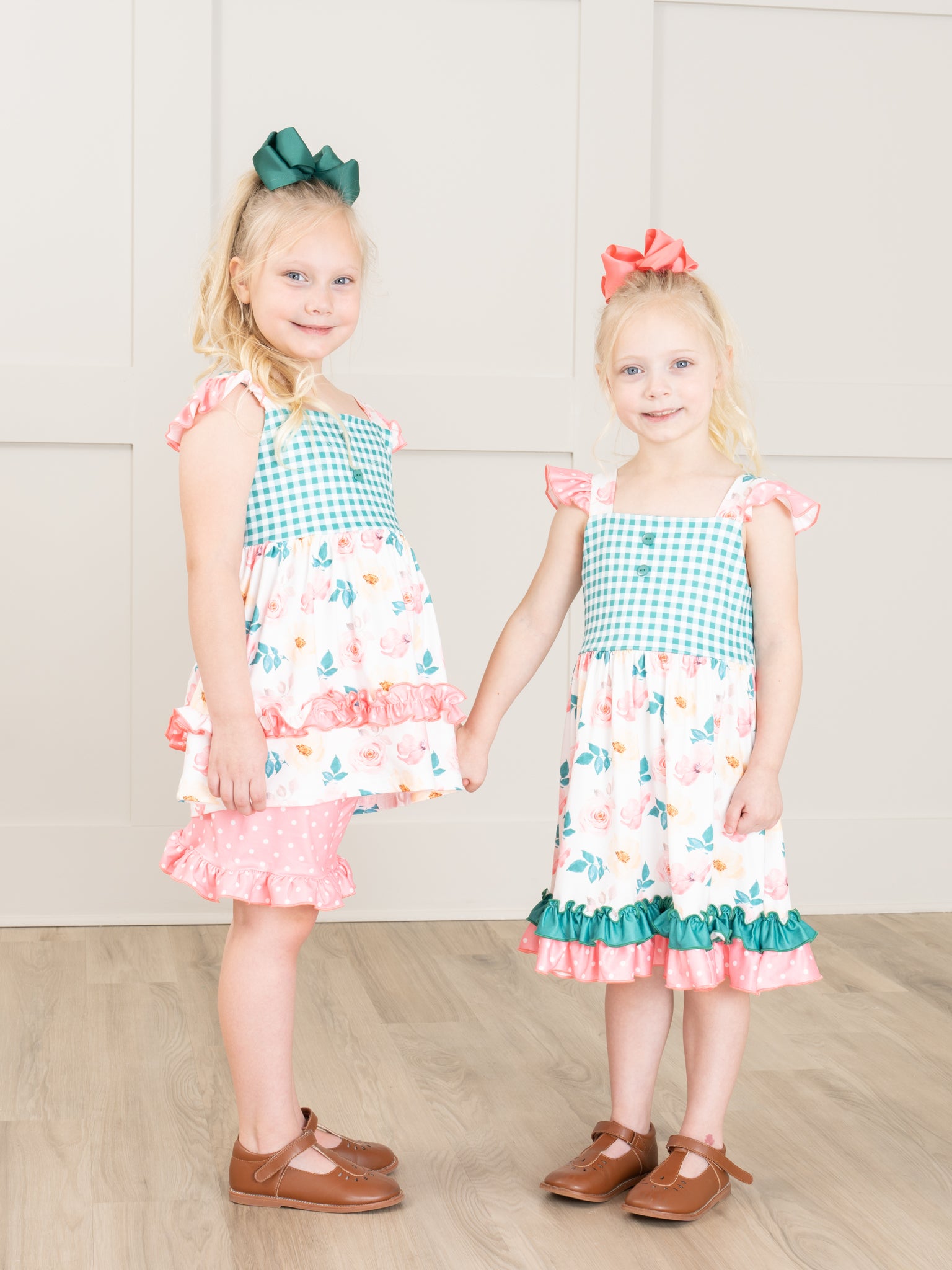 Gingham Floral Flutter Sleeve Dress - Marie Nicole Clothing