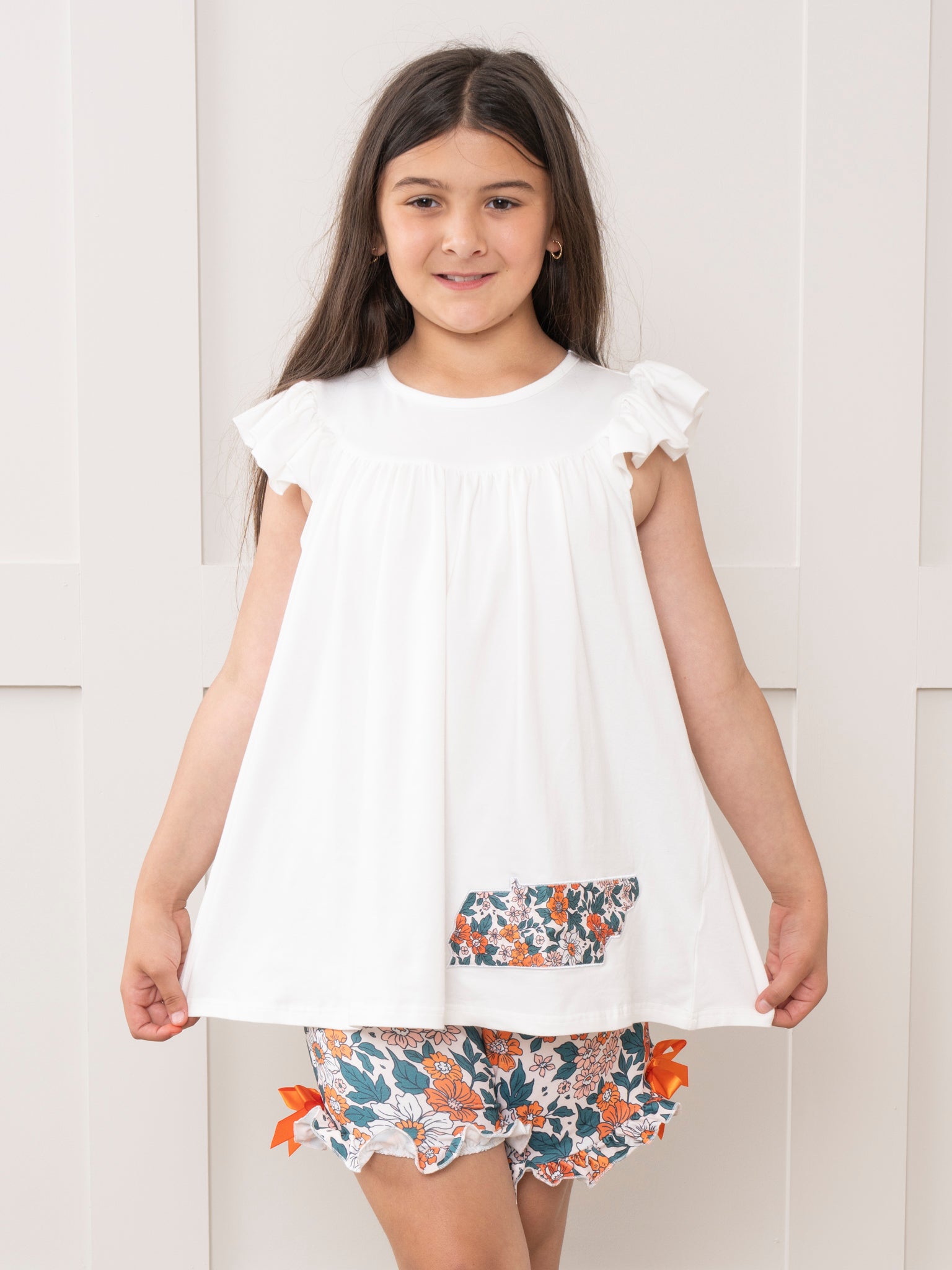 TN Orange Floral Ruffle Outfit - Marie Nicole Clothing