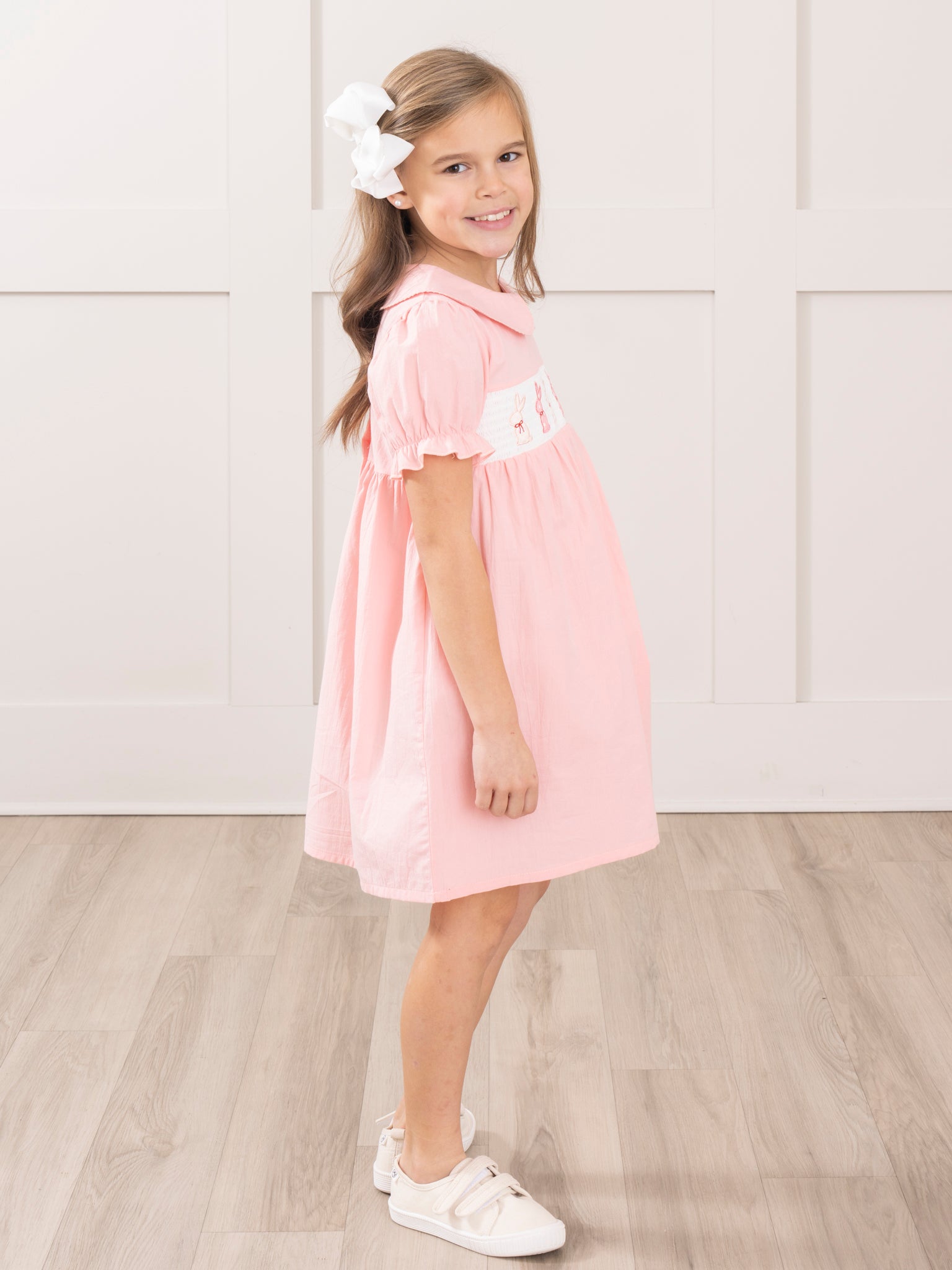 Soft Pink Smocked Bunny Dress - Marie Nicole Clothing