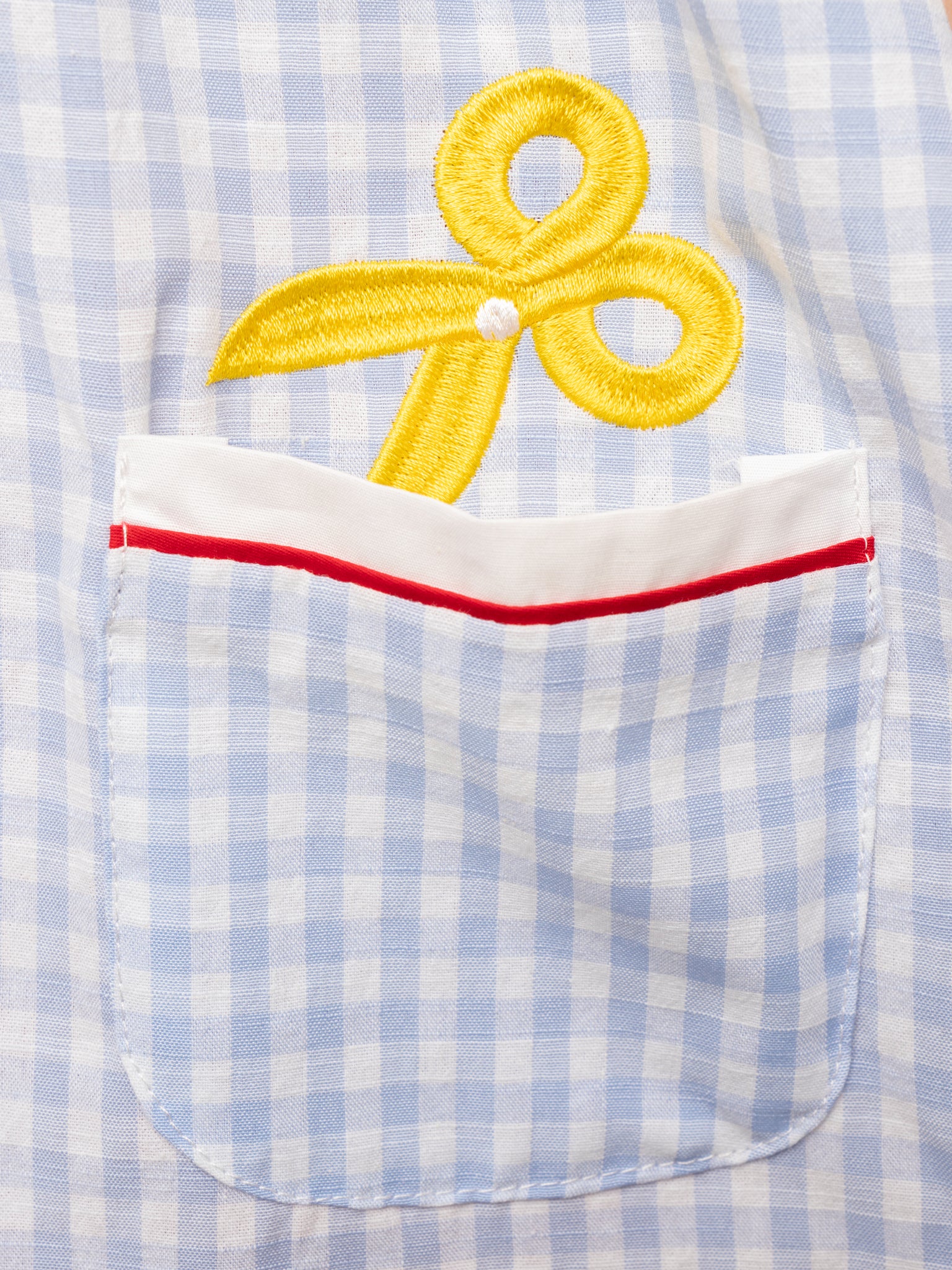 Blue Gingham Embroidered Crayons Ruffle Outfit - Marie Nicole Clothing