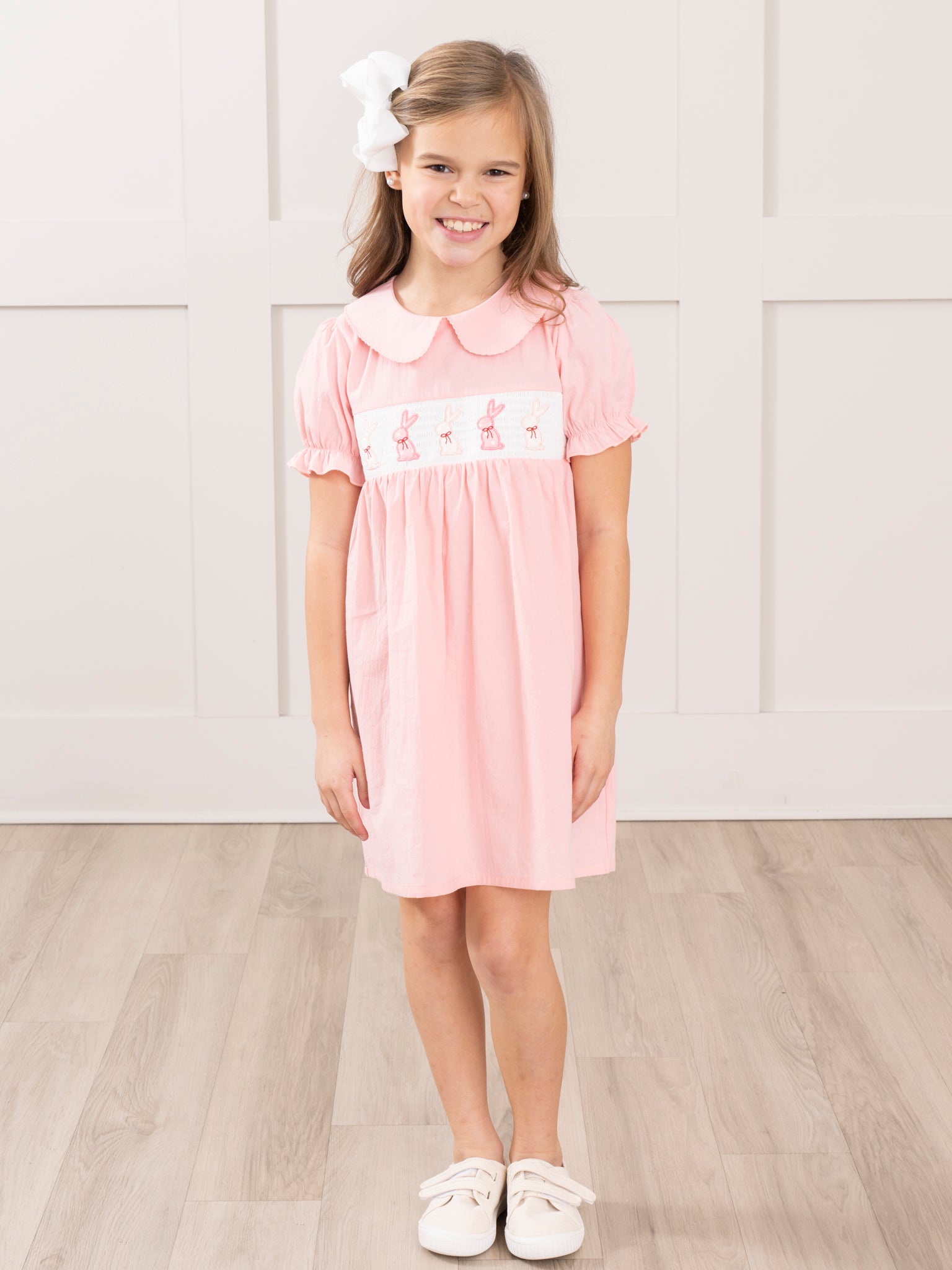 Soft Pink Smocked Bunny Dress - Marie Nicole Clothing